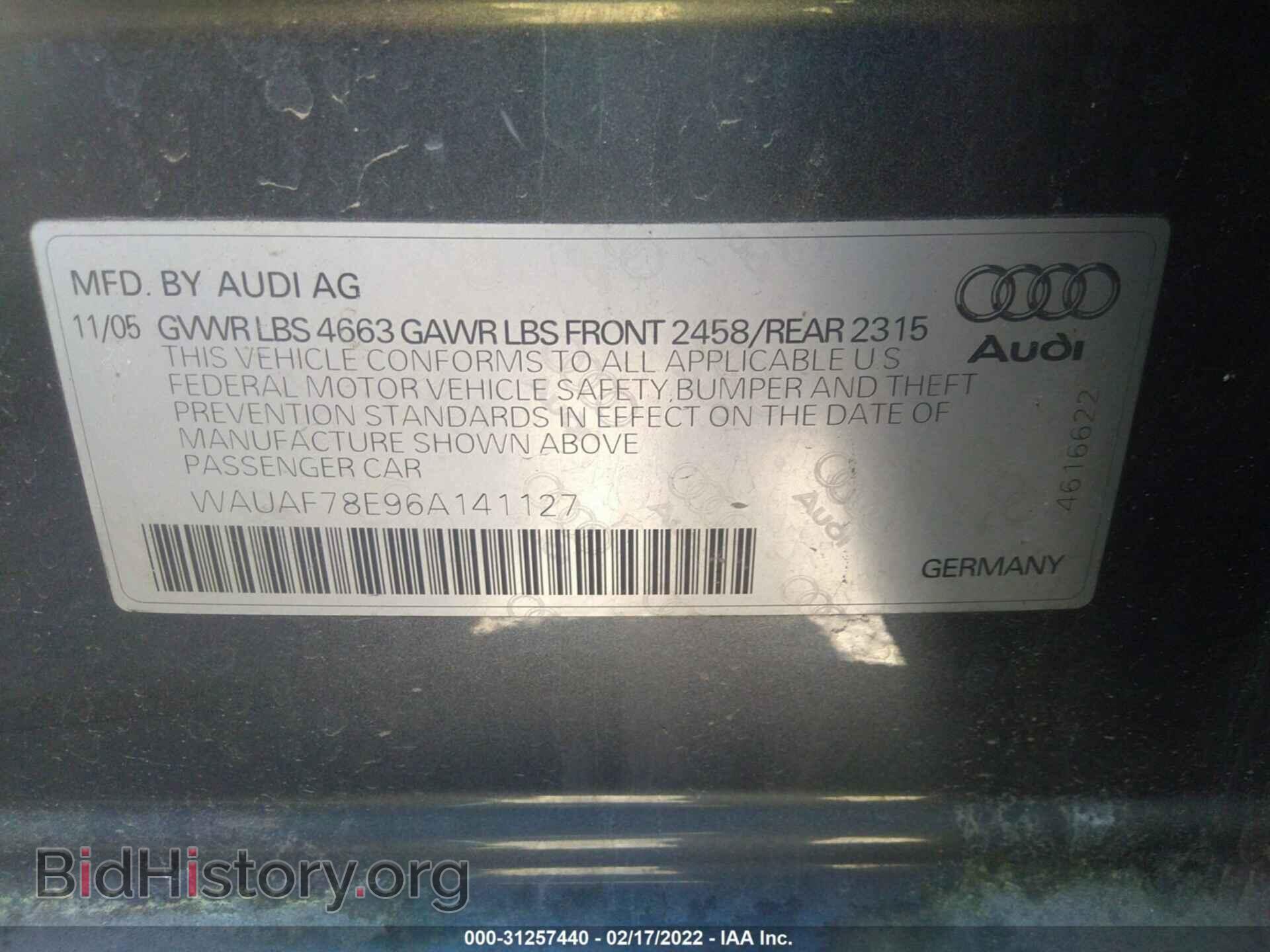 2006 AUDI A4 - VIN: WAUAF78E96A141127 - Фото 9