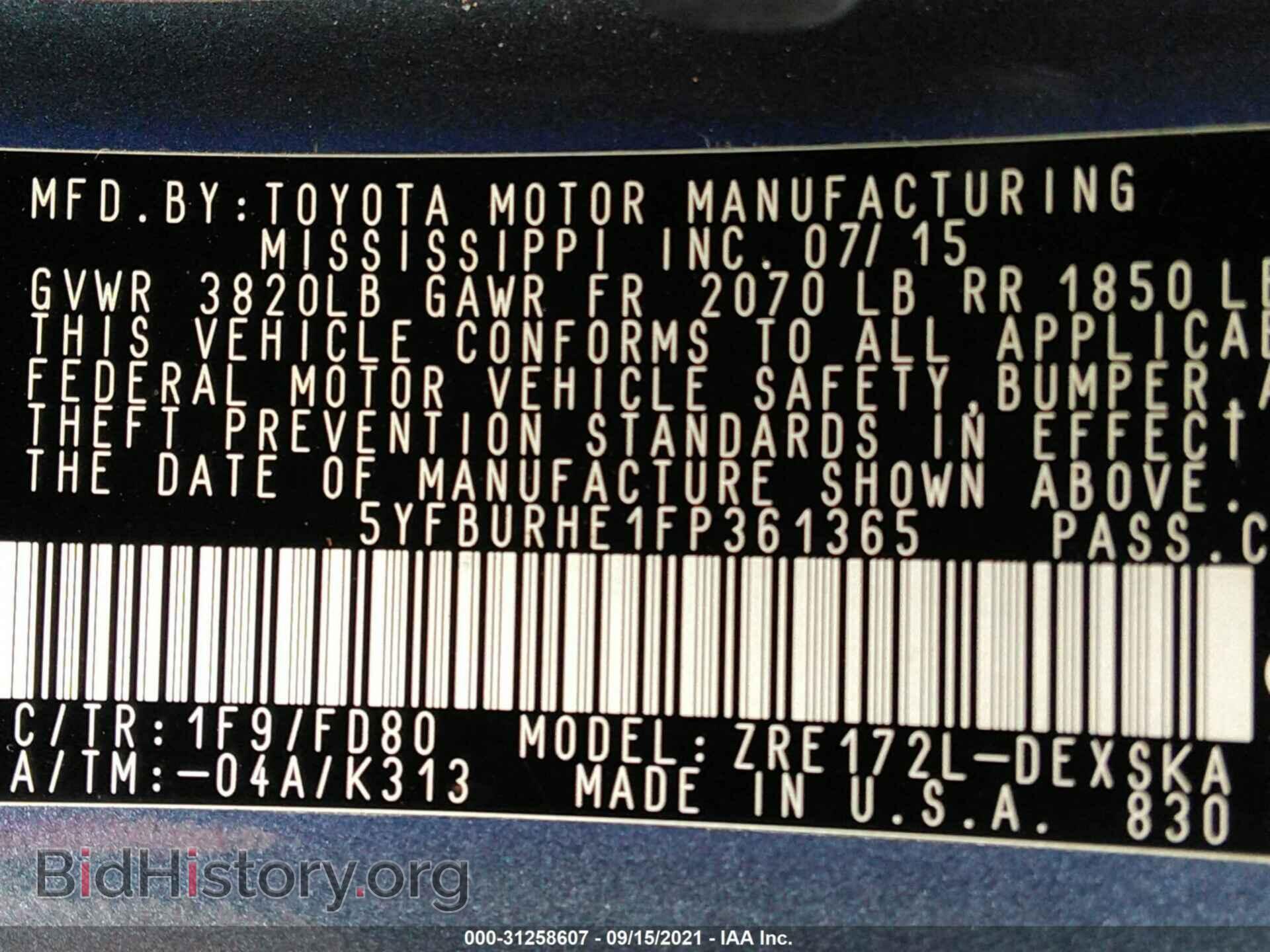 2015 TOYOTA COROLLA - VIN: 5YFBURHE1FP361365 - Photo 9