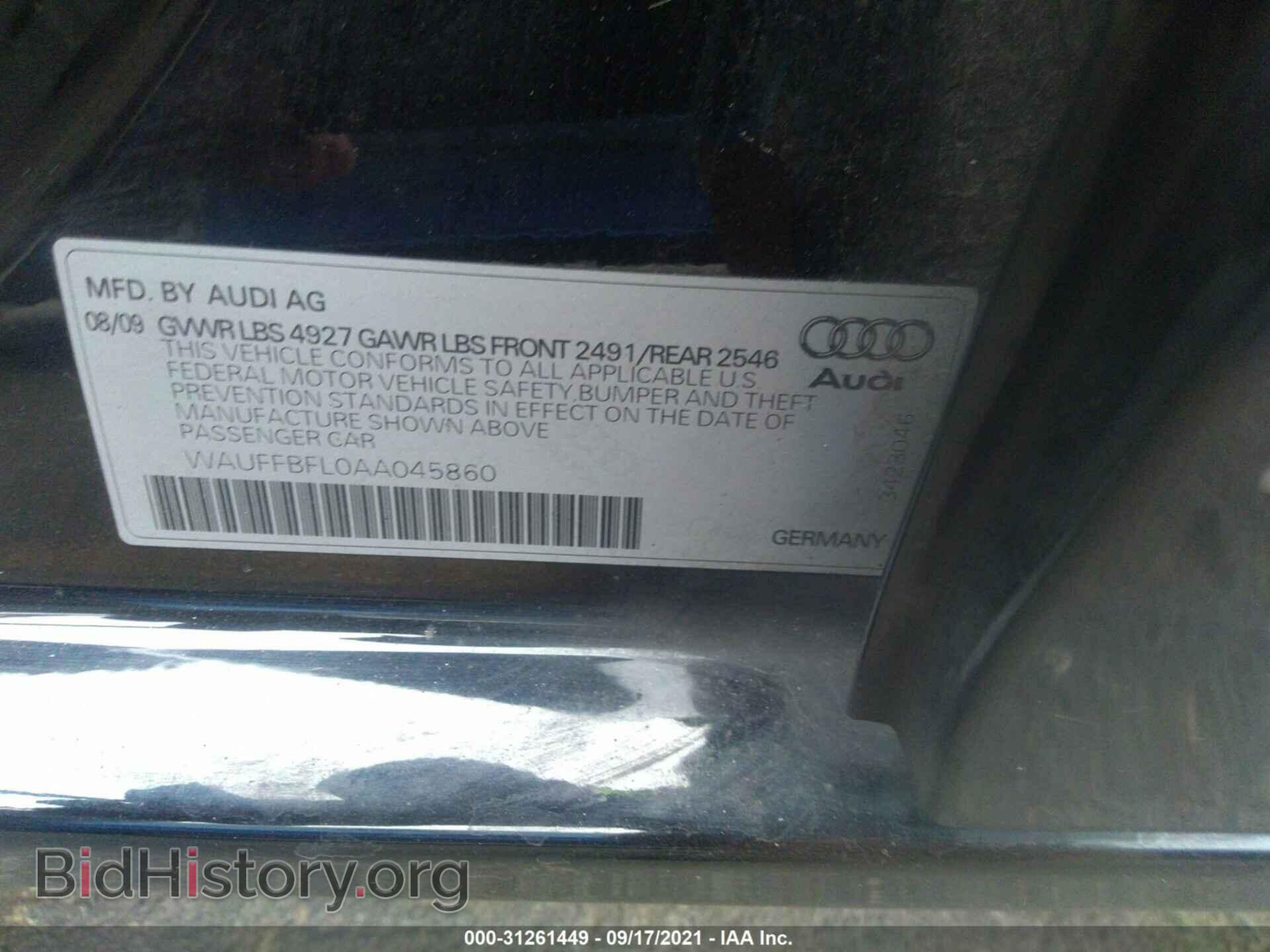 2010 AUDI A4 - VIN: WAUFFBFL0AA045860 - Фото 9