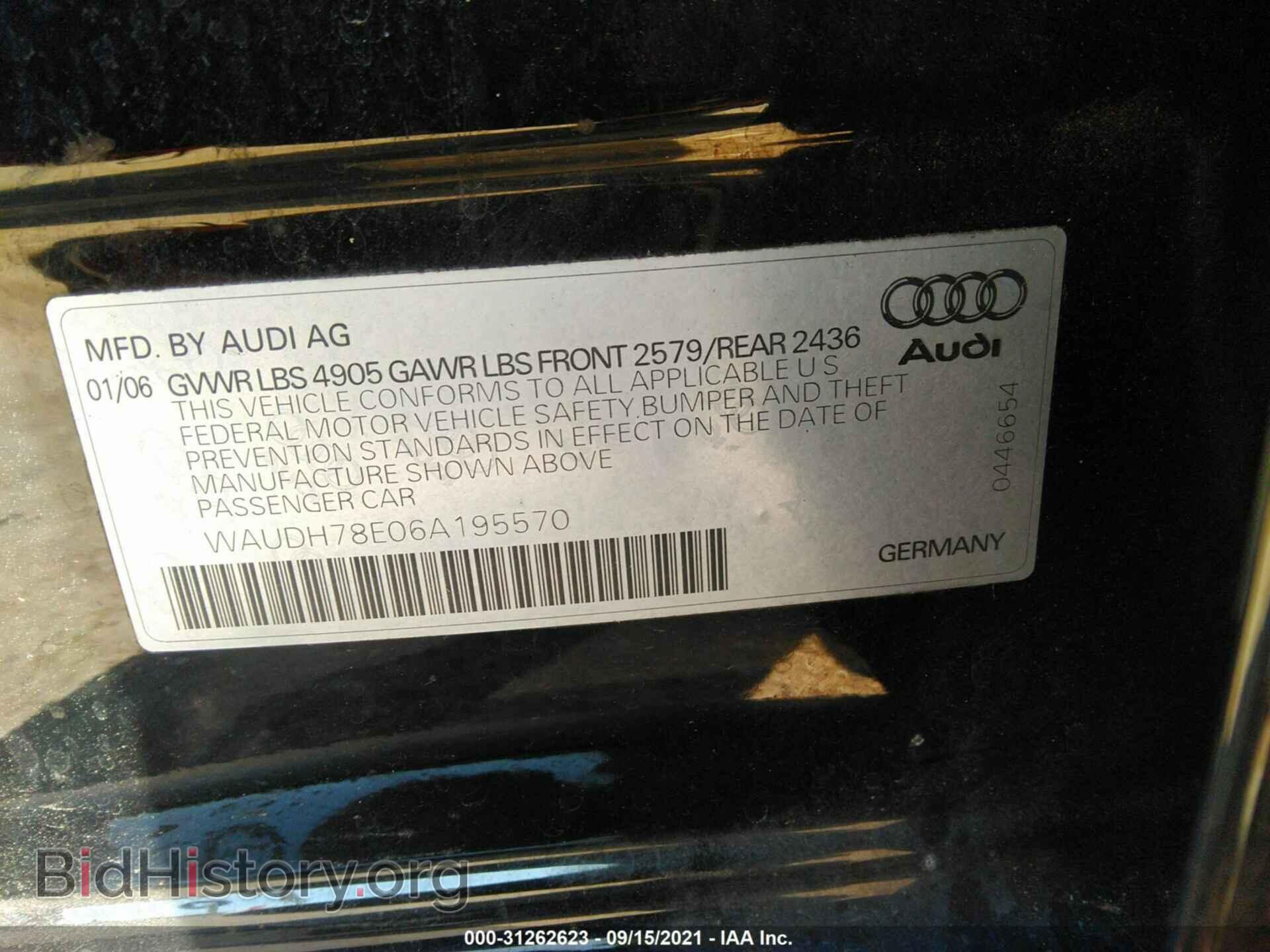 2006 AUDI A4 - VIN: WAUDH78E06A195570 - Фото 9