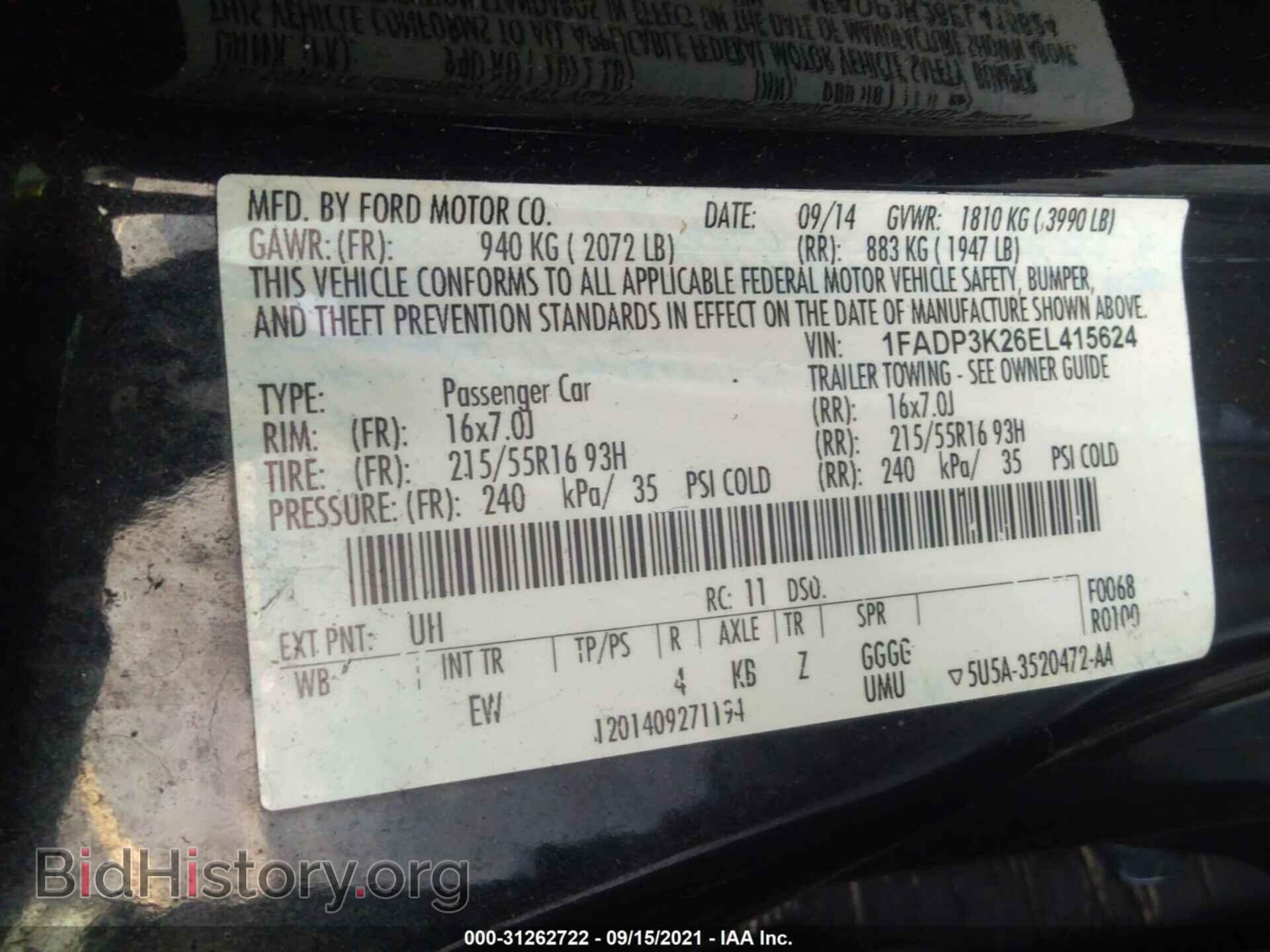2014 FORD FOCUS - VIN: 1FADP3K26EL415624 - Фото 9