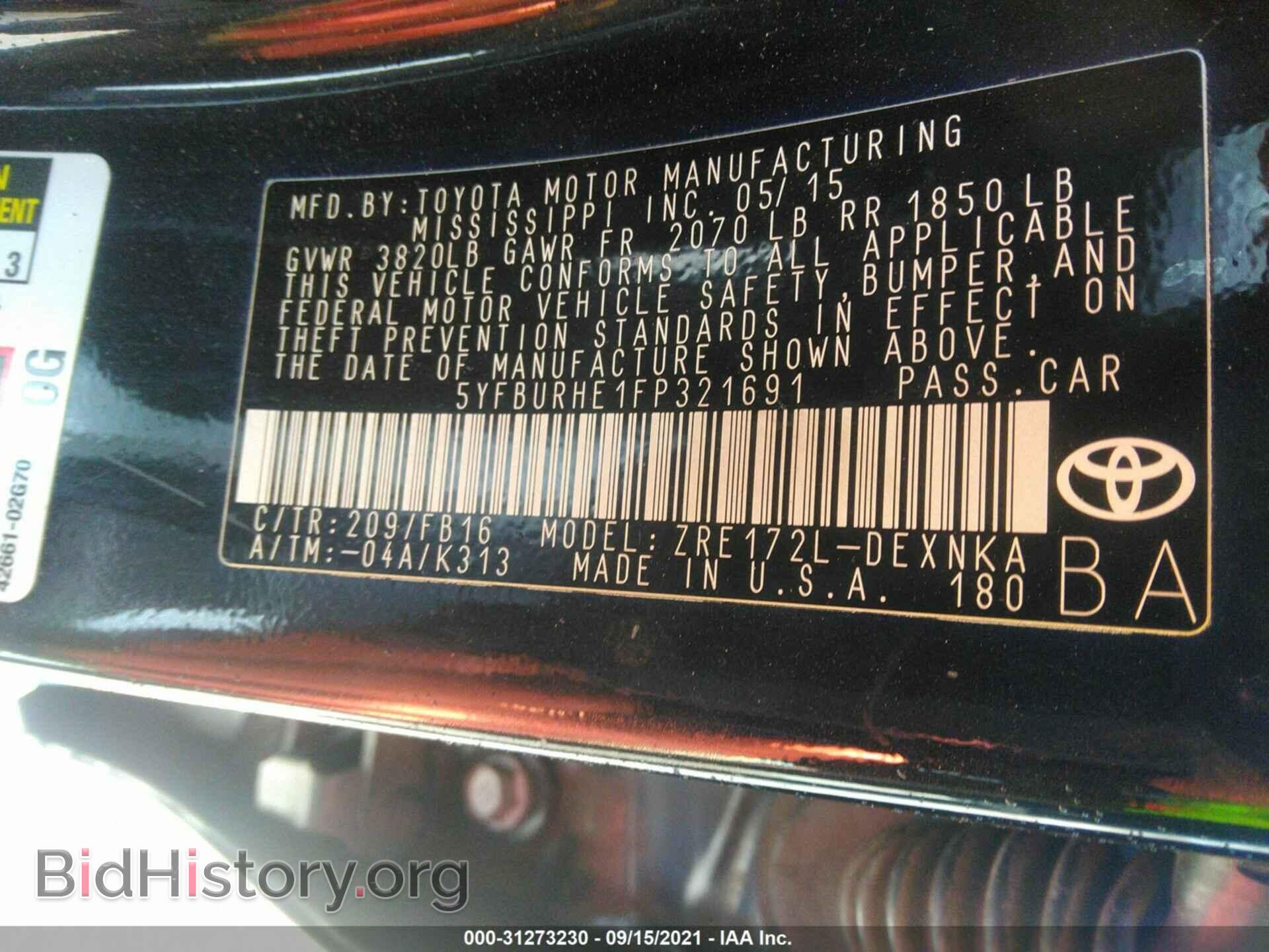 2015 TOYOTA COROLLA - VIN: 5YFBURHE1FP321691 - Фото 9