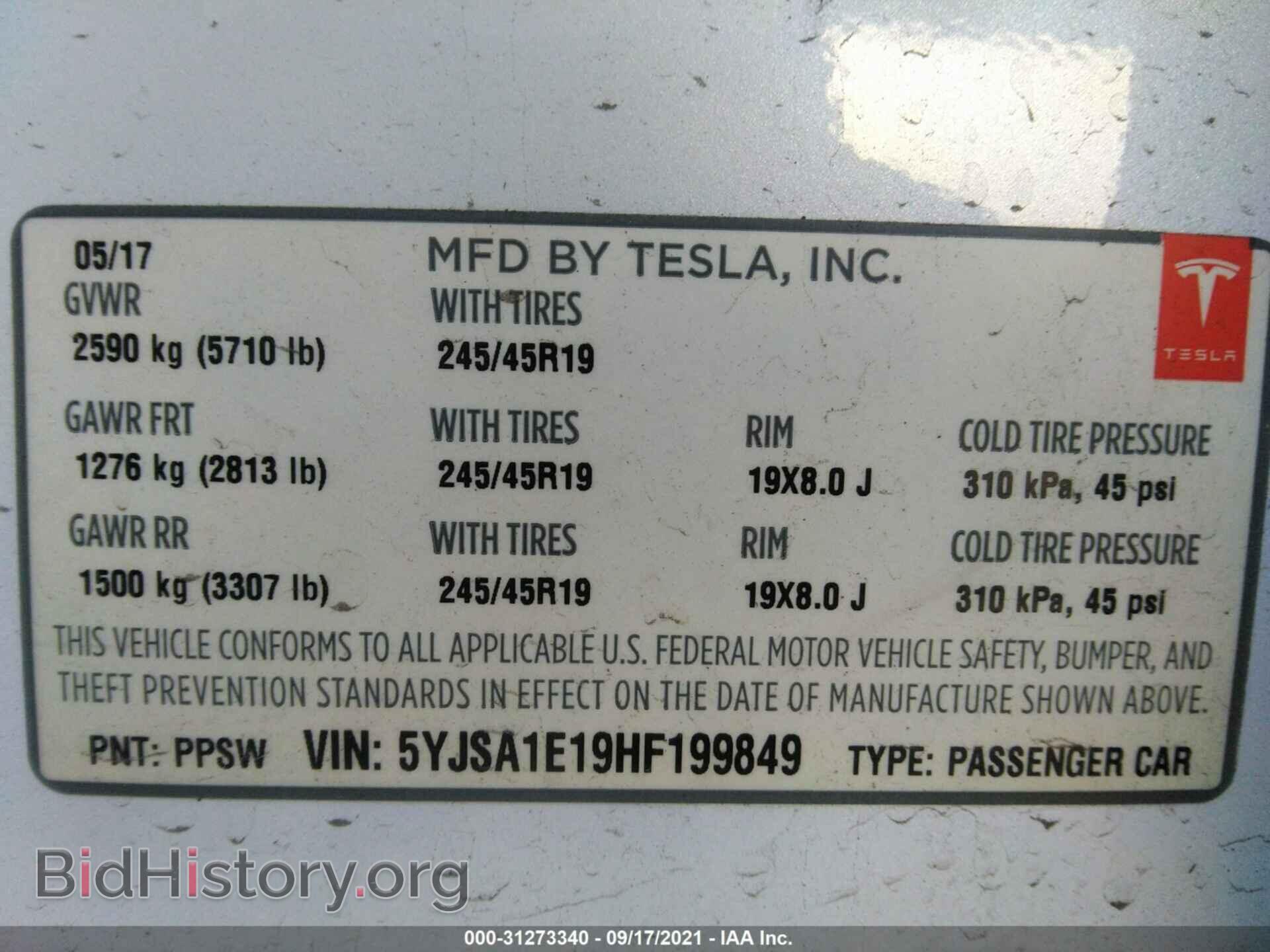 2017 TESLA MODEL S - VIN: 5YJSA1E19HF199849 - Photo 9