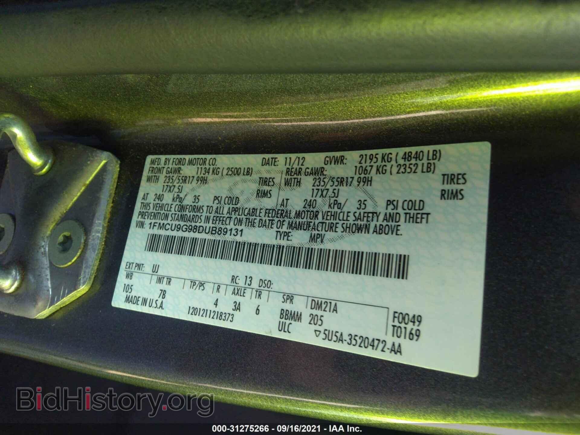 2013 FORD ESCAPE - VIN: 1FMCU9G98DUB89131 - Фото 9