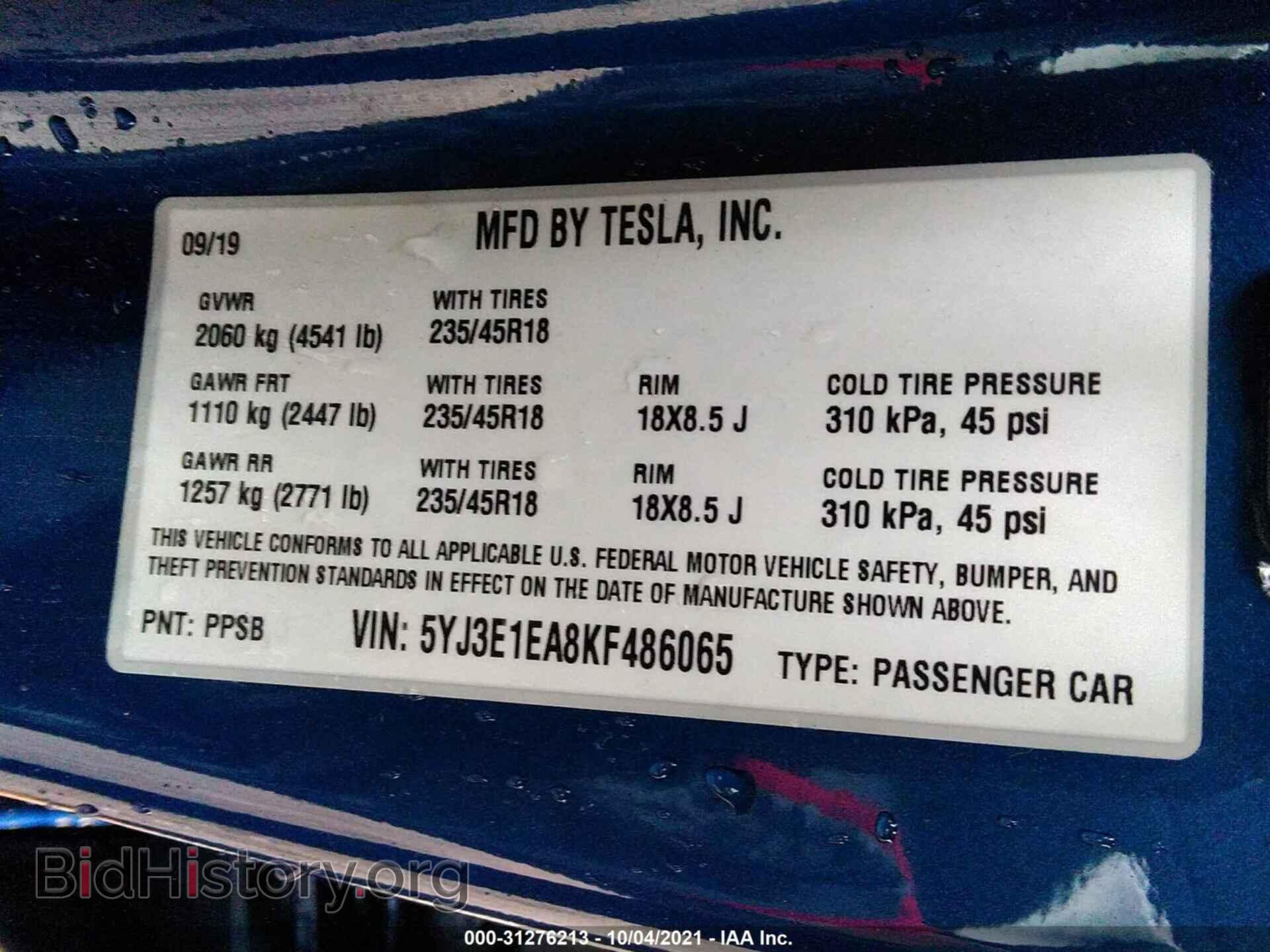2019 TESLA MODEL 3 - VIN: 5YJ3E1EA8KF486065 - Photo 9