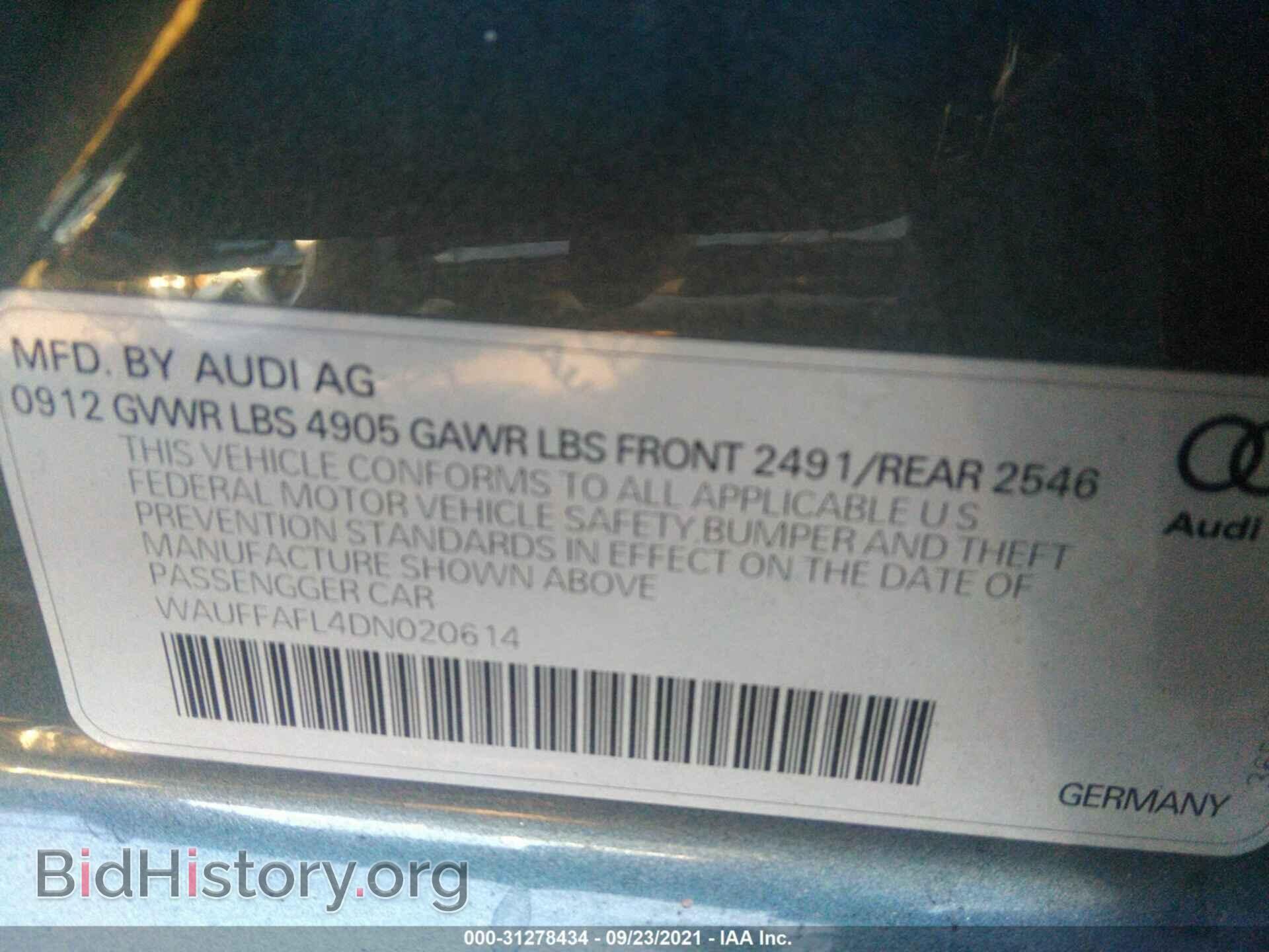 2013 AUDI A4 - VIN: WAUFFAFL4DN020614 - Фото 9
