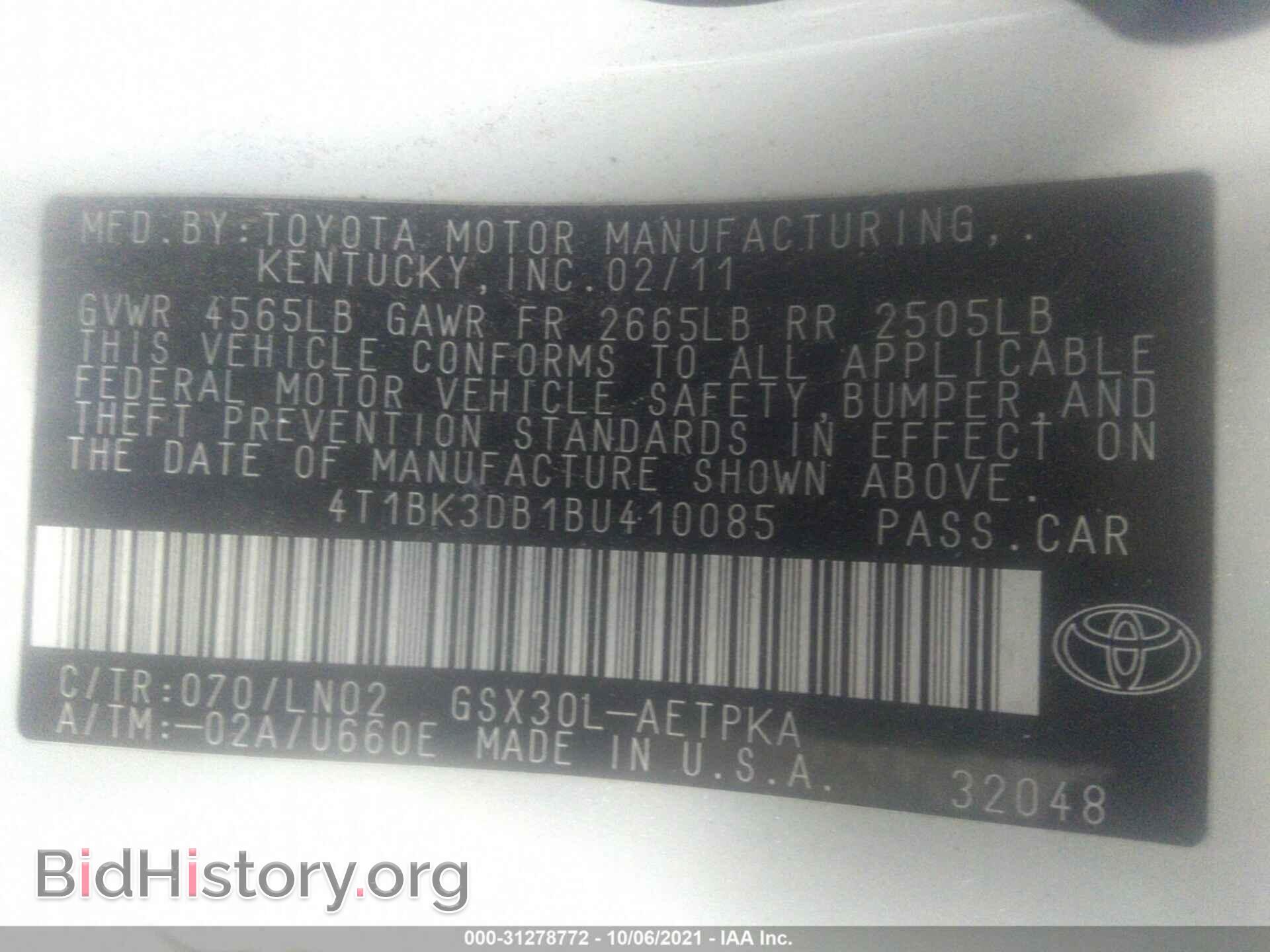 2011 TOYOTA AVALON - VIN: 4T1BK3DB1BU410085 - Фото 9