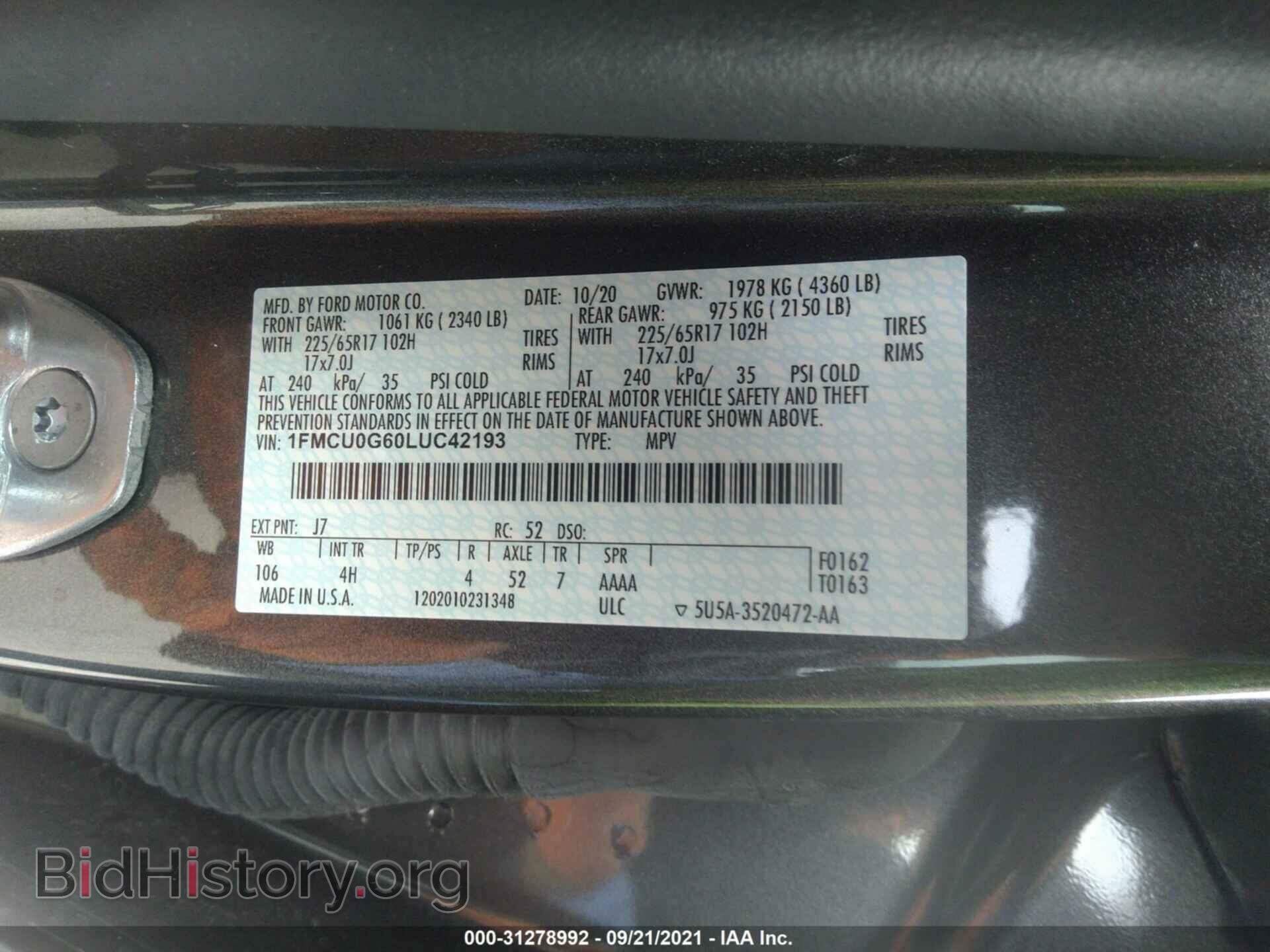 2020 FORD ESCAPE - VIN: 1FMCU0G60LUC42193 - Фото 9