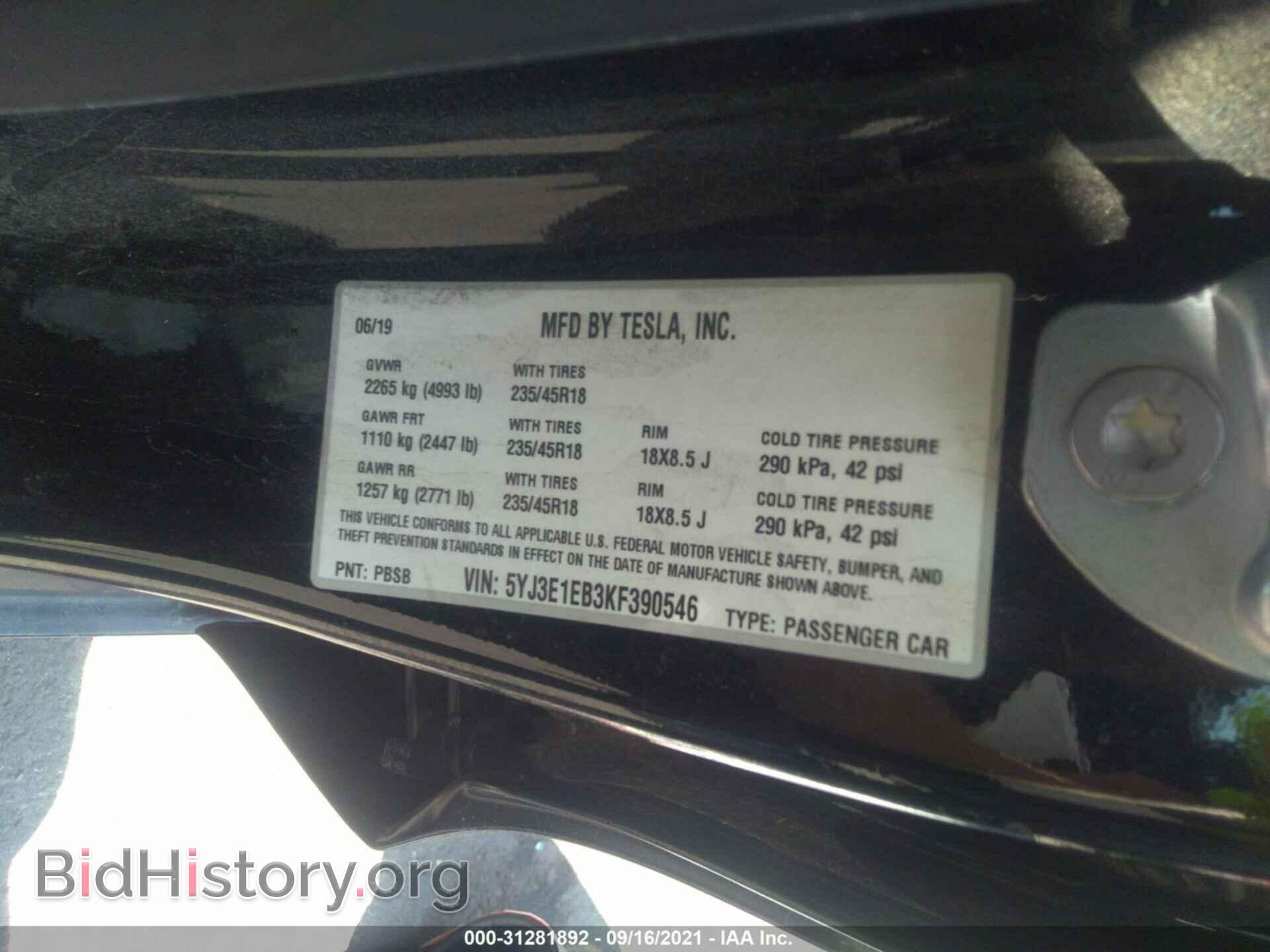 2019 TESLA MODEL 3 - VIN: 5YJ3E1EB3KF390546 - Фото 9