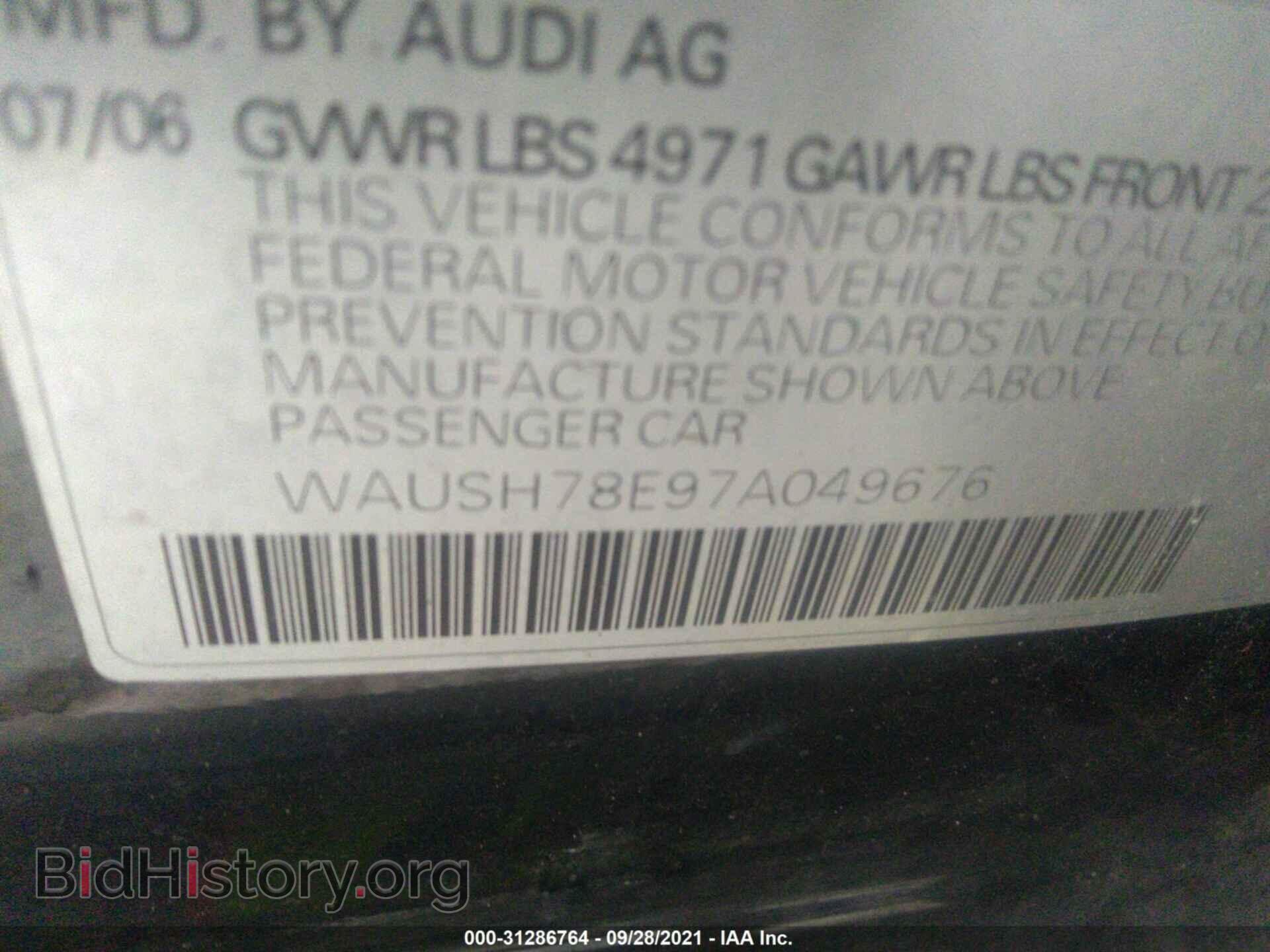 2007 AUDI A4 - VIN: WAUSH78E97A049676 - Фото 9