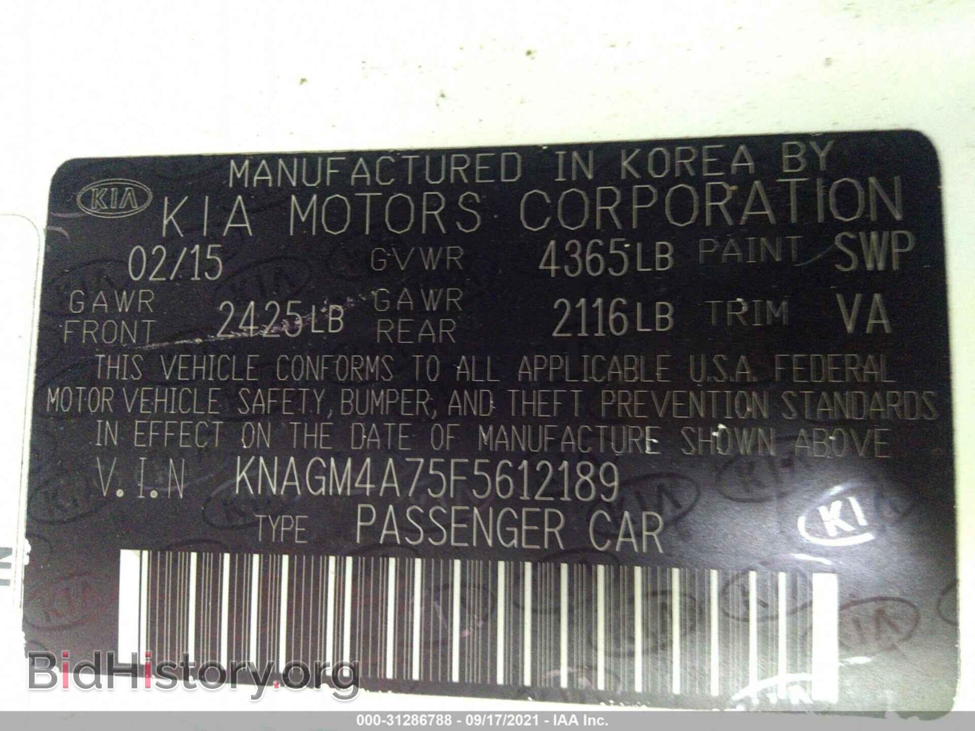 2015 KIA OPTIMA - VIN: KNAGM4A75F5612189 - Photo 9
