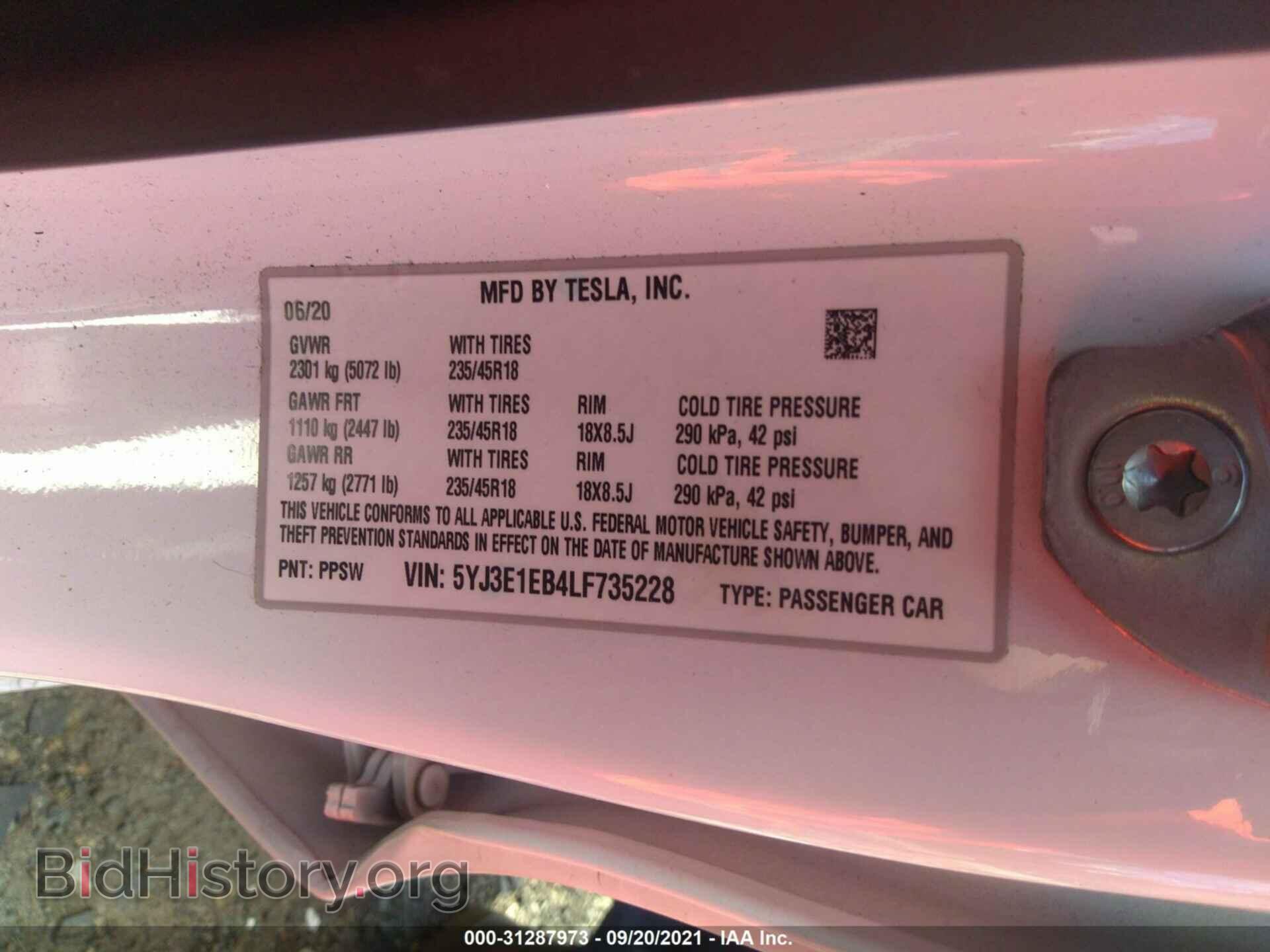 2020 TESLA MODEL 3 - VIN: 5YJ3E1EB4LF735228 - Фото 9