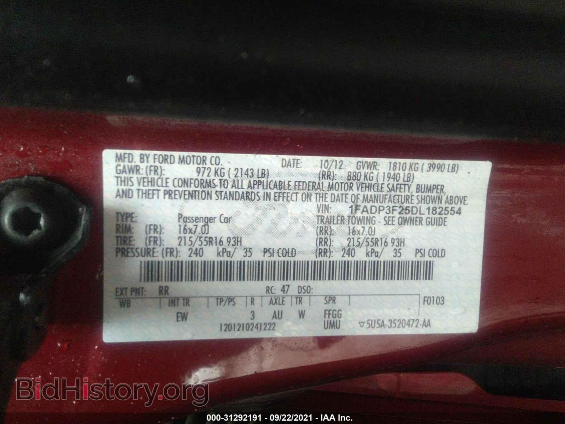 2013 FORD FOCUS - VIN: 1FADP3F25DL182554 - Фото 9