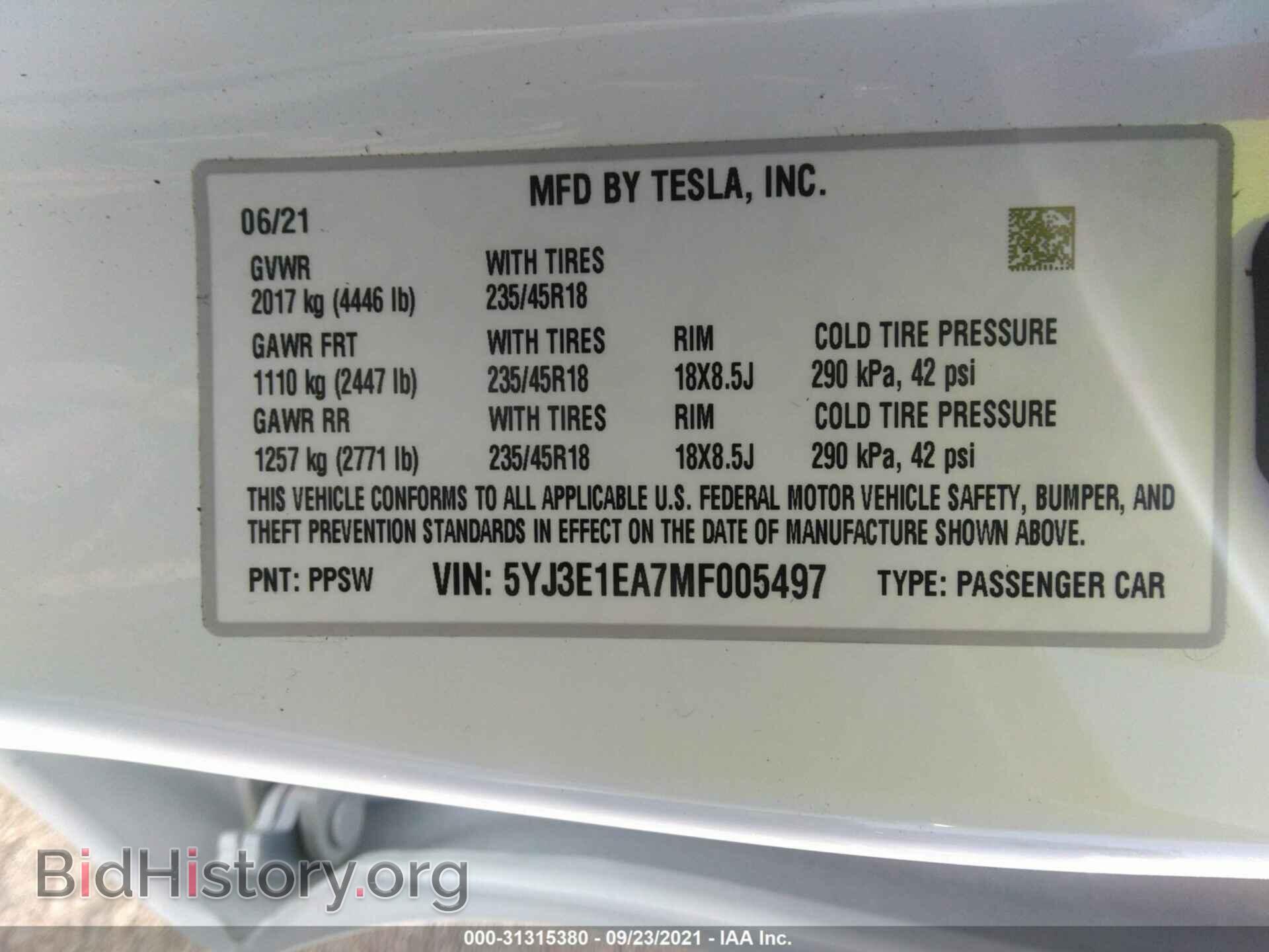 2021 TESLA MODEL 3 - VIN: 5YJ3E1EA7MF005497 - Фото 9