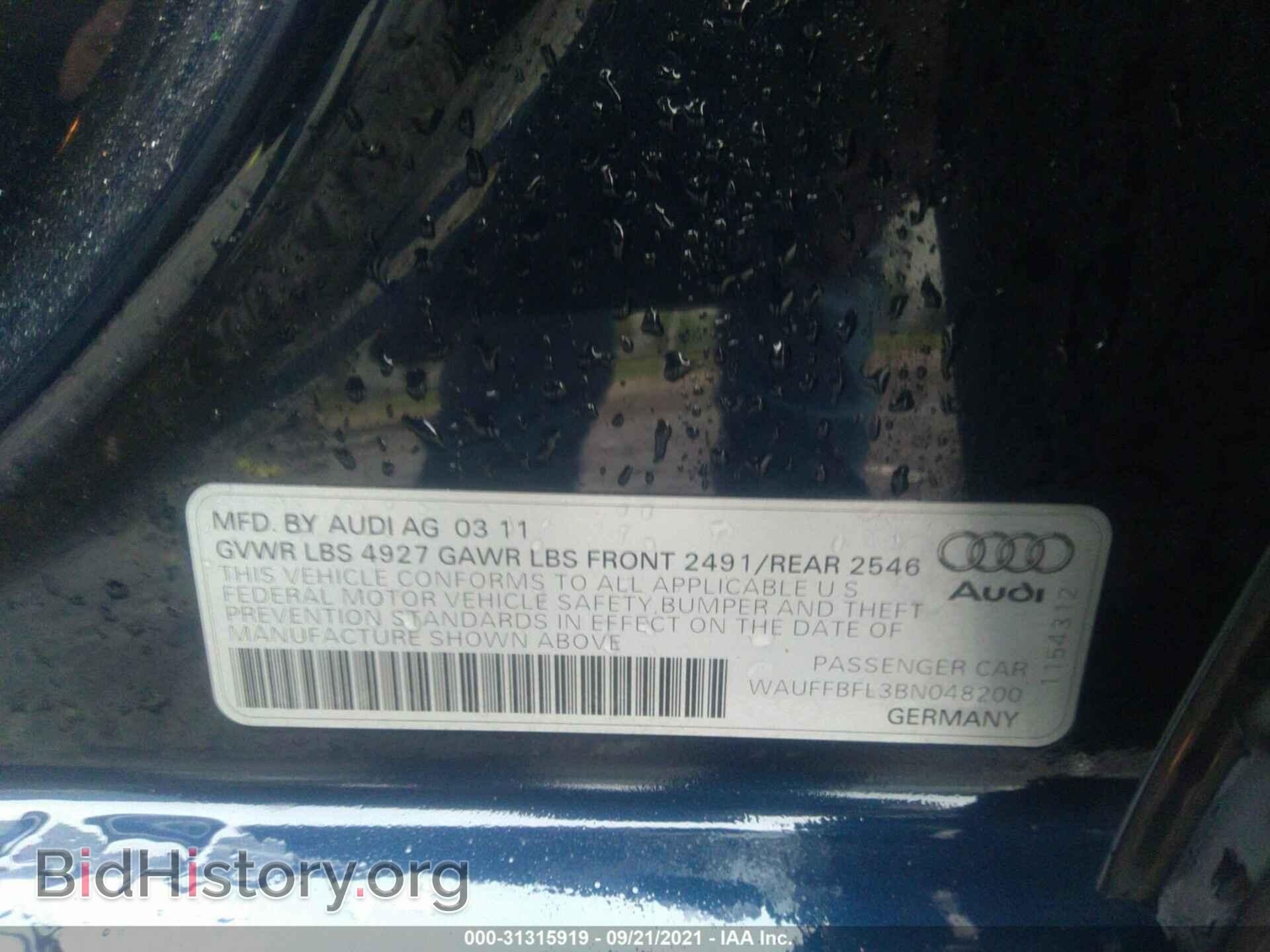2011 AUDI A4 - VIN: WAUFFBFL3BN048200 - Фото 9