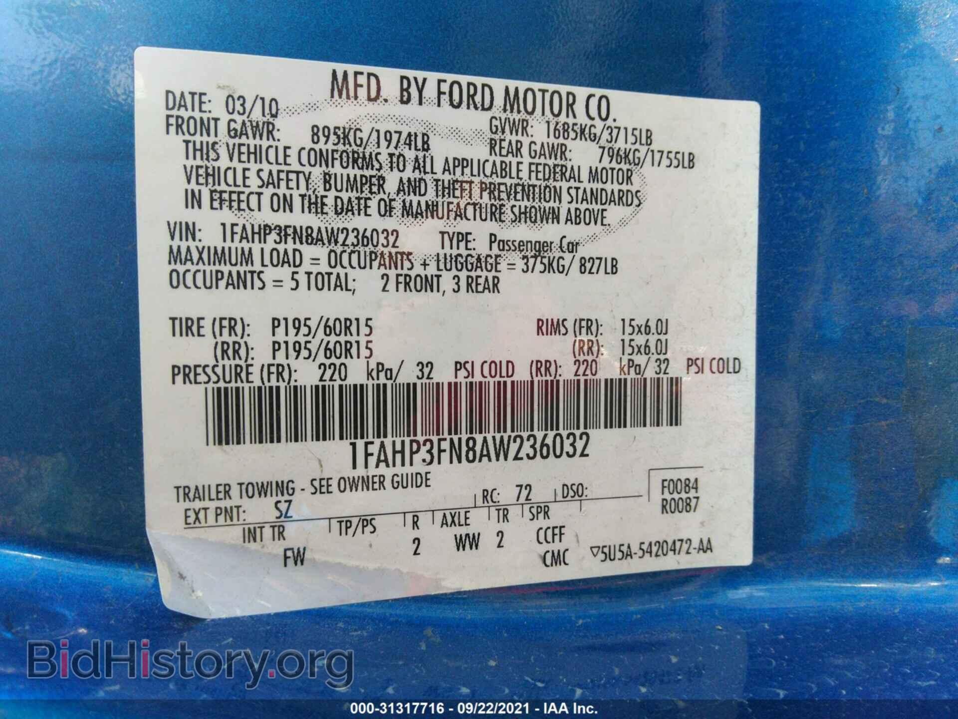 2010 FORD FOCUS - VIN: 1FAHP3FN8AW236032 - Фото 9