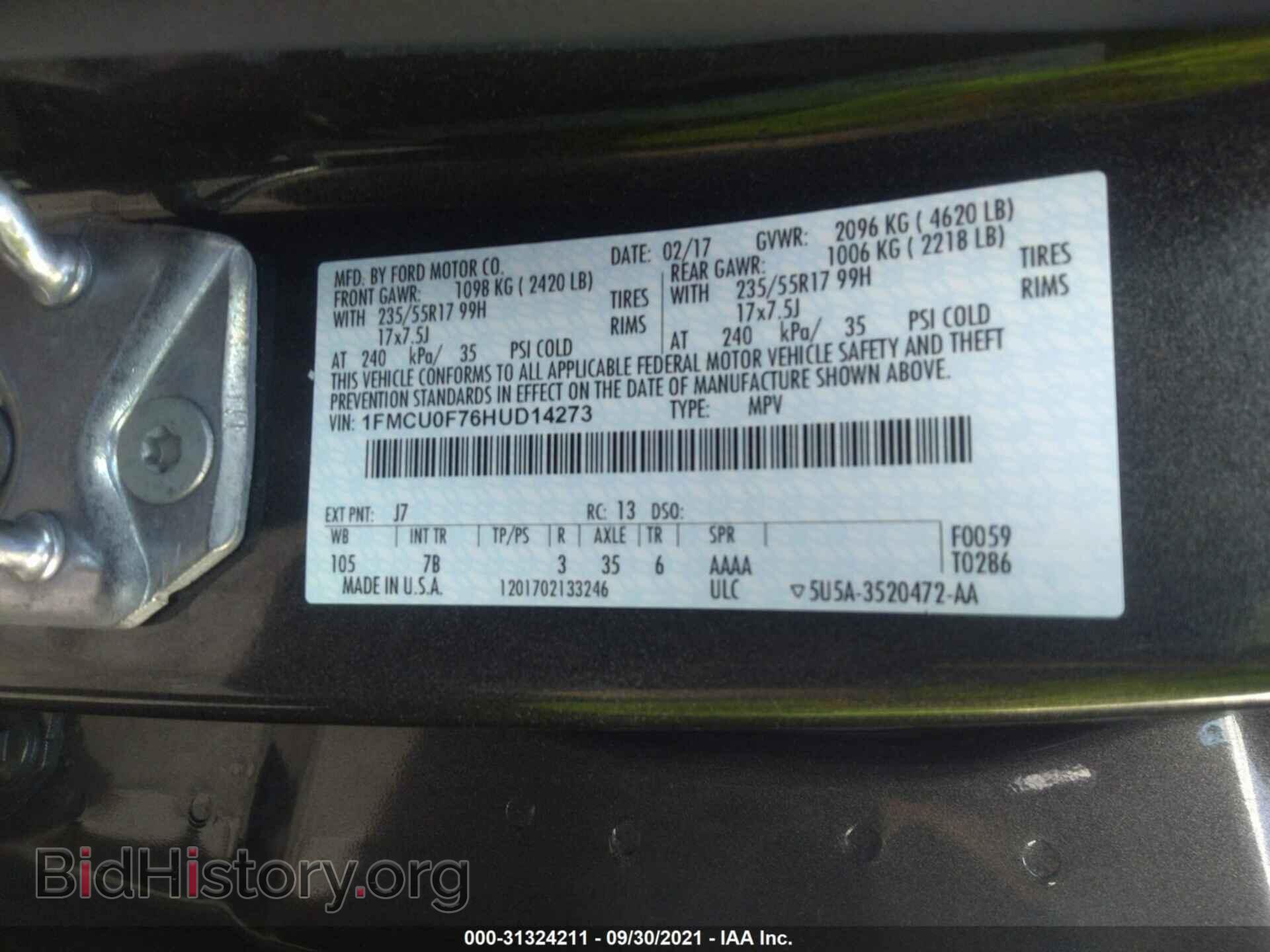 2017 FORD ESCAPE - VIN: 1FMCU0F76HUD14273 - Фото 9