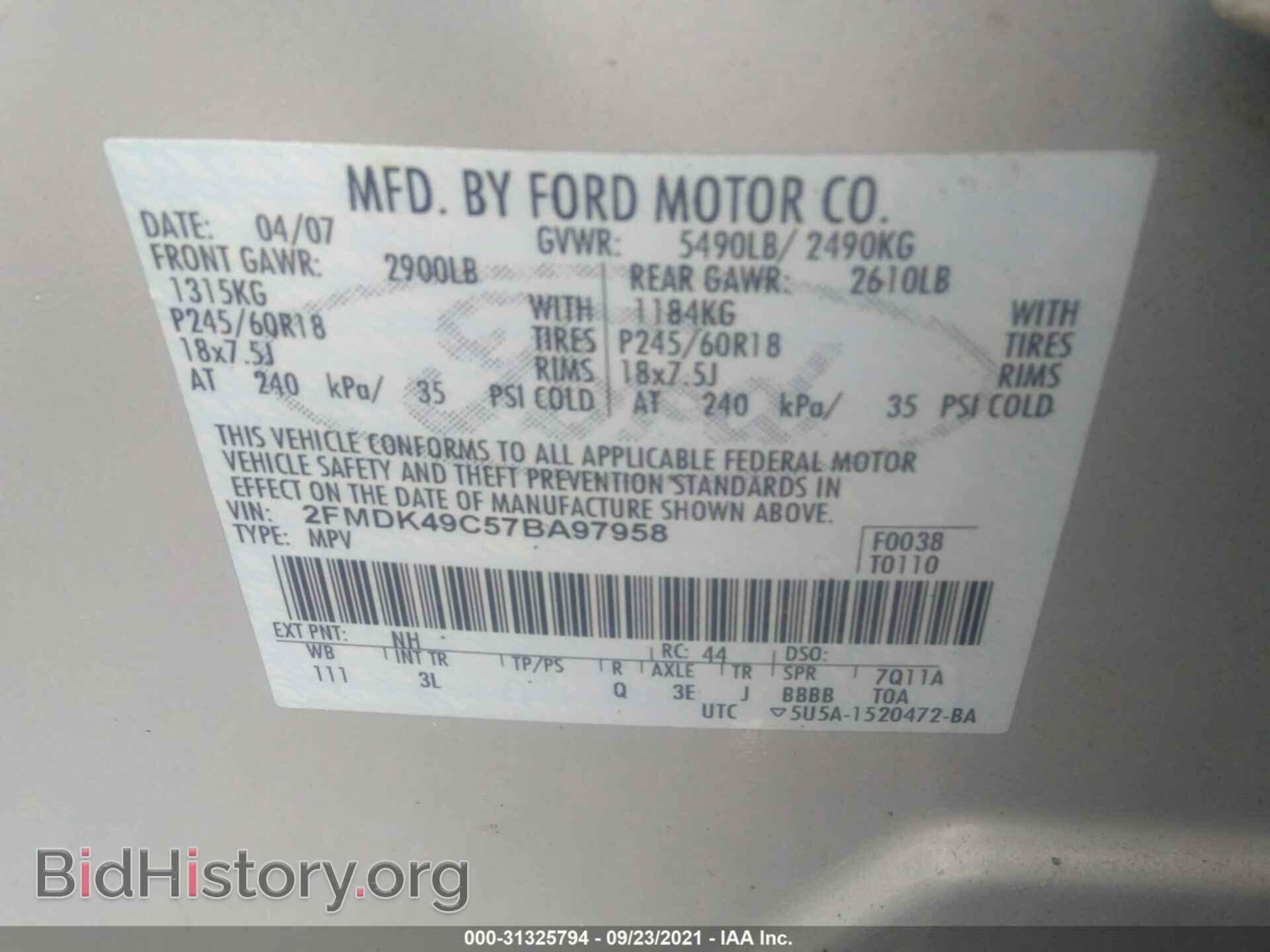 2007 FORD EDGE - VIN: 2FMDK49C57BA97958 - Photo 9