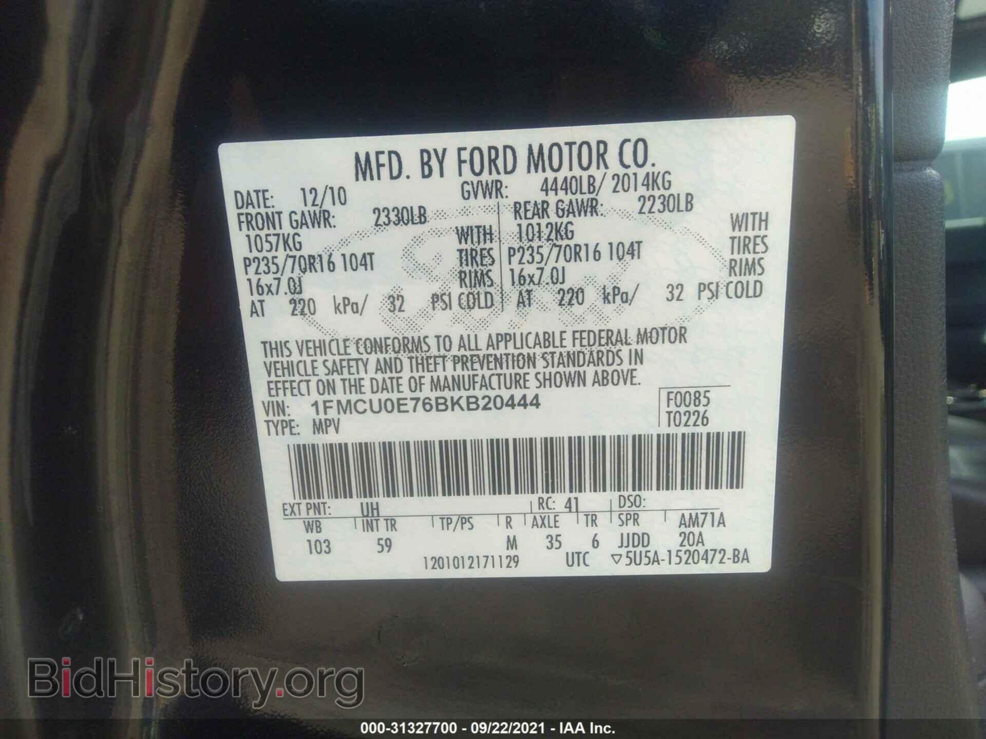 2011 FORD ESCAPE - VIN: 1FMCU0E76BKB20444 - Фото 9