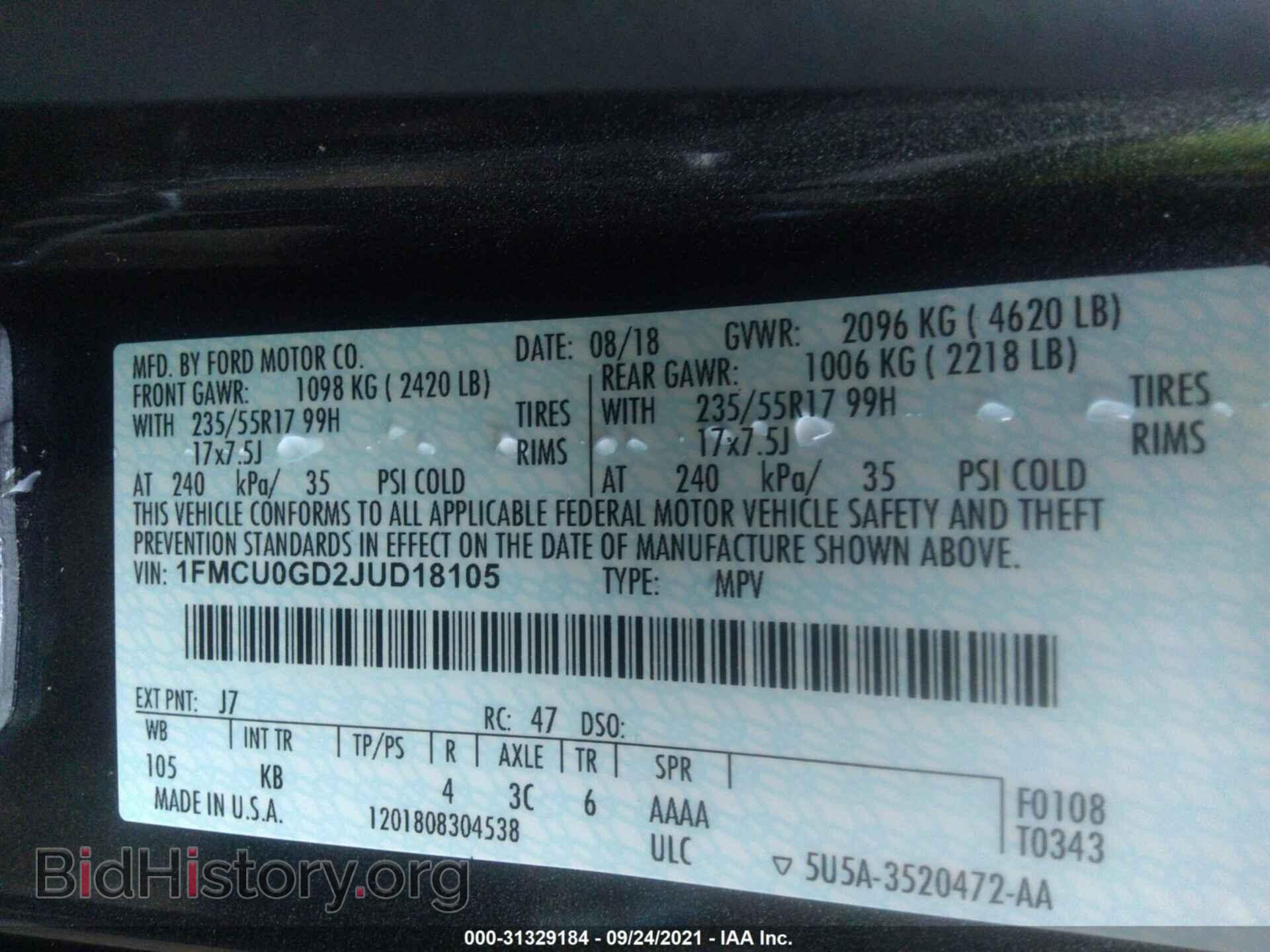 2018 FORD ESCAPE - VIN: 1FMCU0GD2JUD18105 - Фото 9