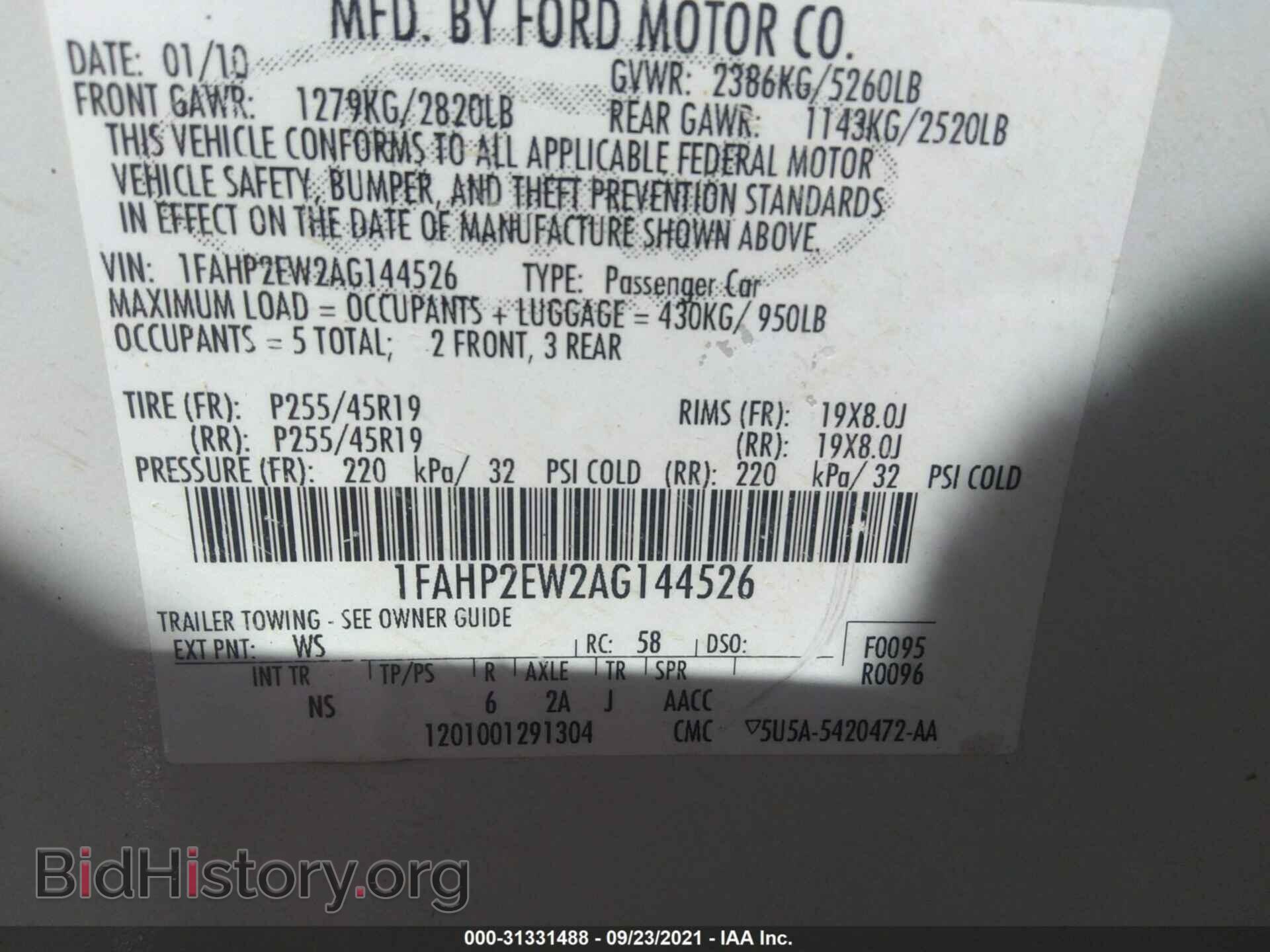 2010 FORD TAURUS - VIN: 1FAHP2EW2AG144526 - Photo 9