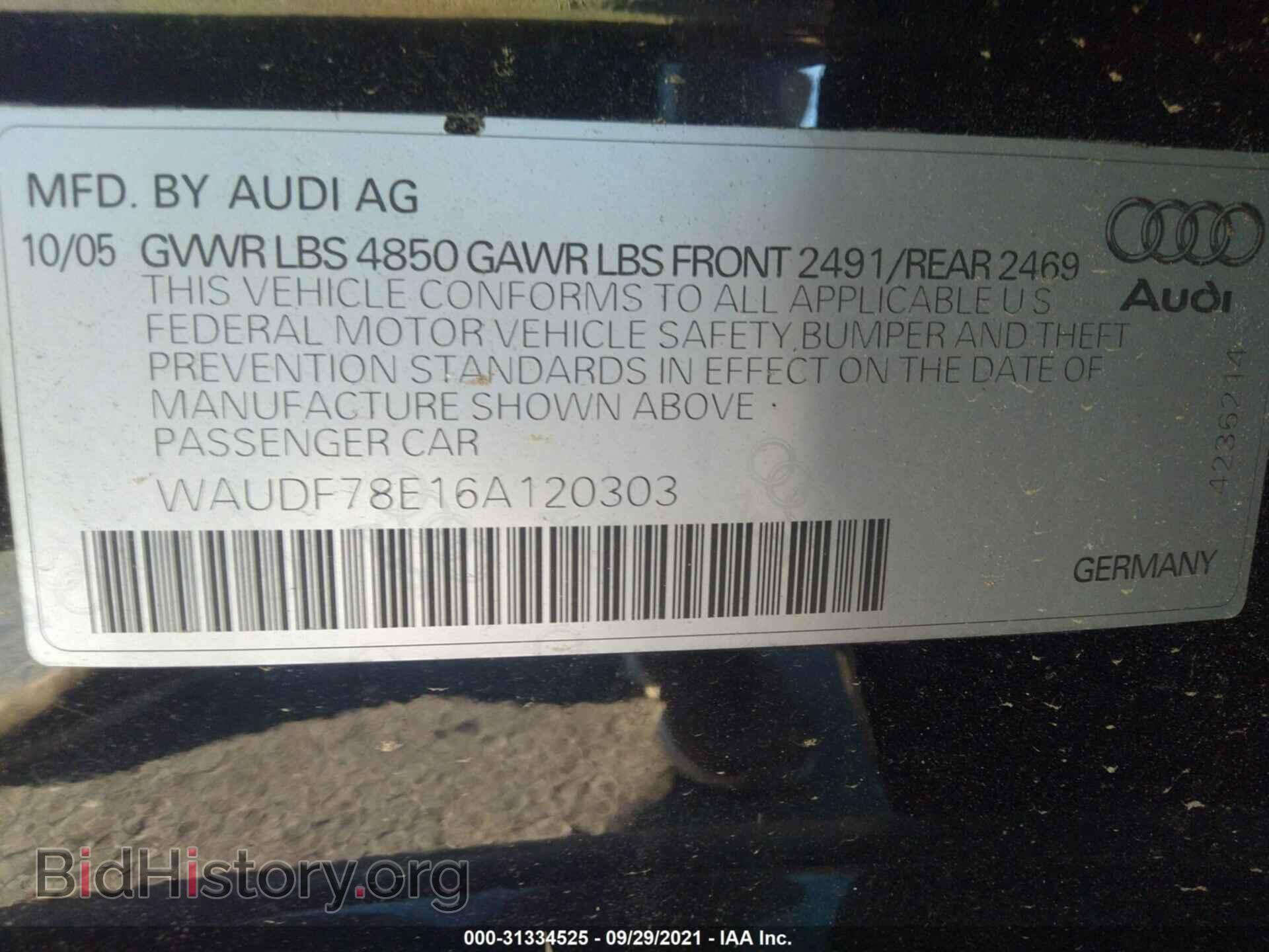 2006 AUDI A4 - VIN: WAUDF78E16A120303 - Фото 9