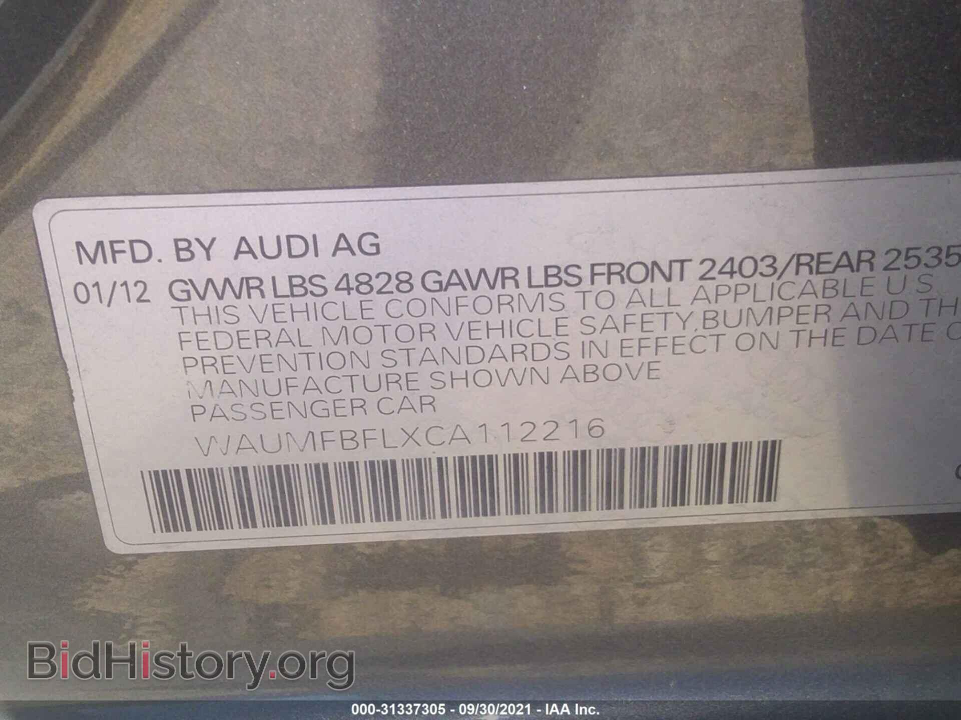 2012 AUDI A4 - VIN: WAUMFBFLXCA112216 - Photo 9