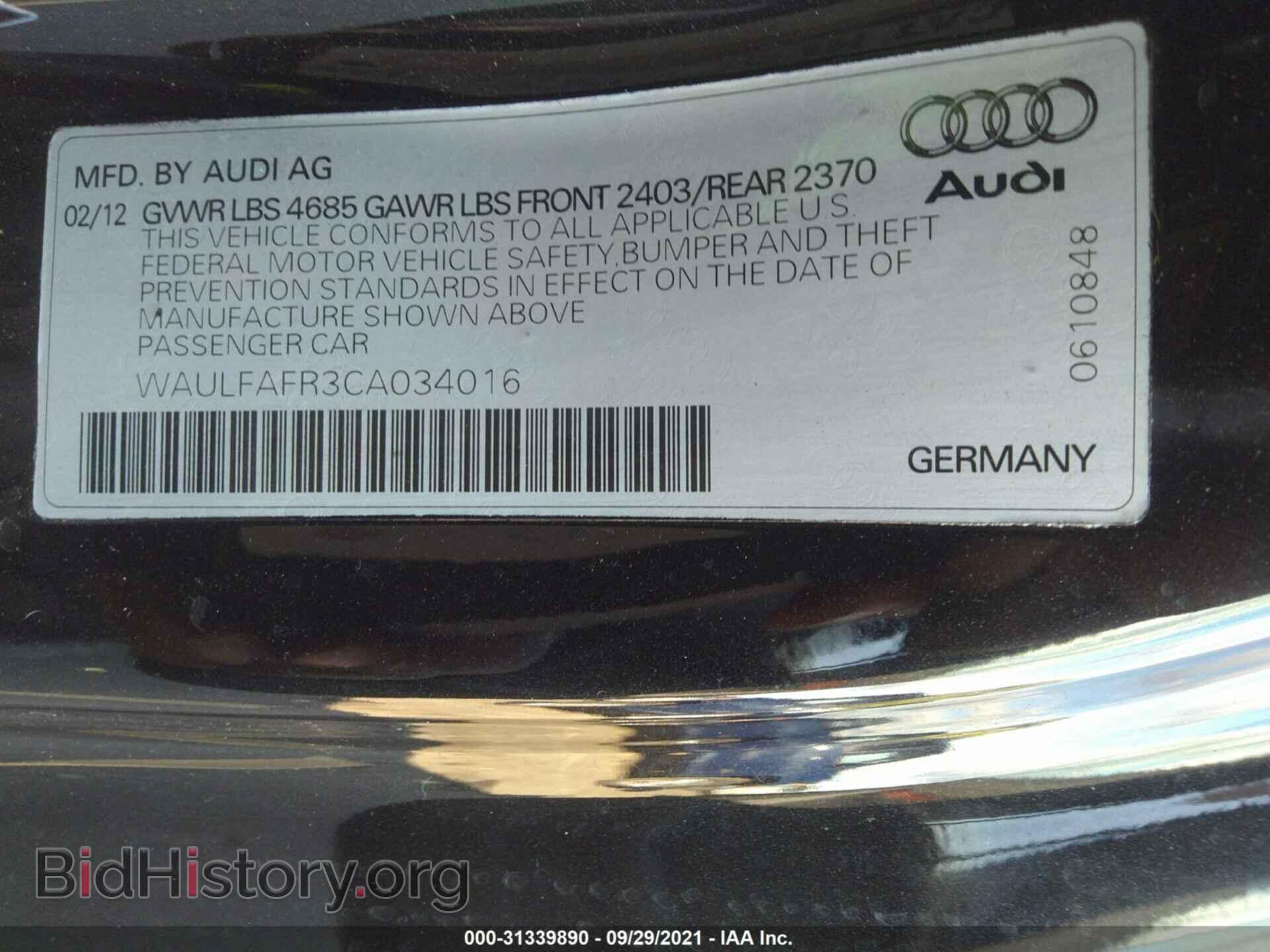 2012 AUDI A5 - VIN: WAULFAFR3CA034016 - Фото 9