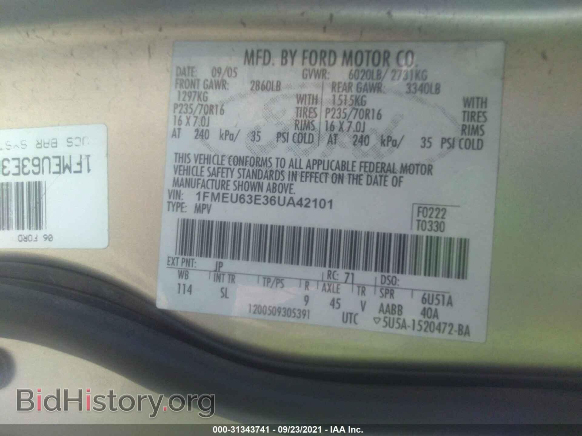 2006 FORD EXPLORER - VIN: 1FMEU63E36UA42101 - Фото 9
