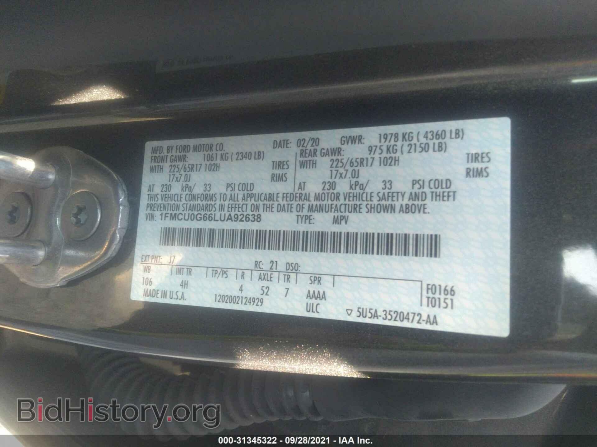 2020 FORD ESCAPE - VIN: 1FMCU0G66LUA92638 - Photo 9