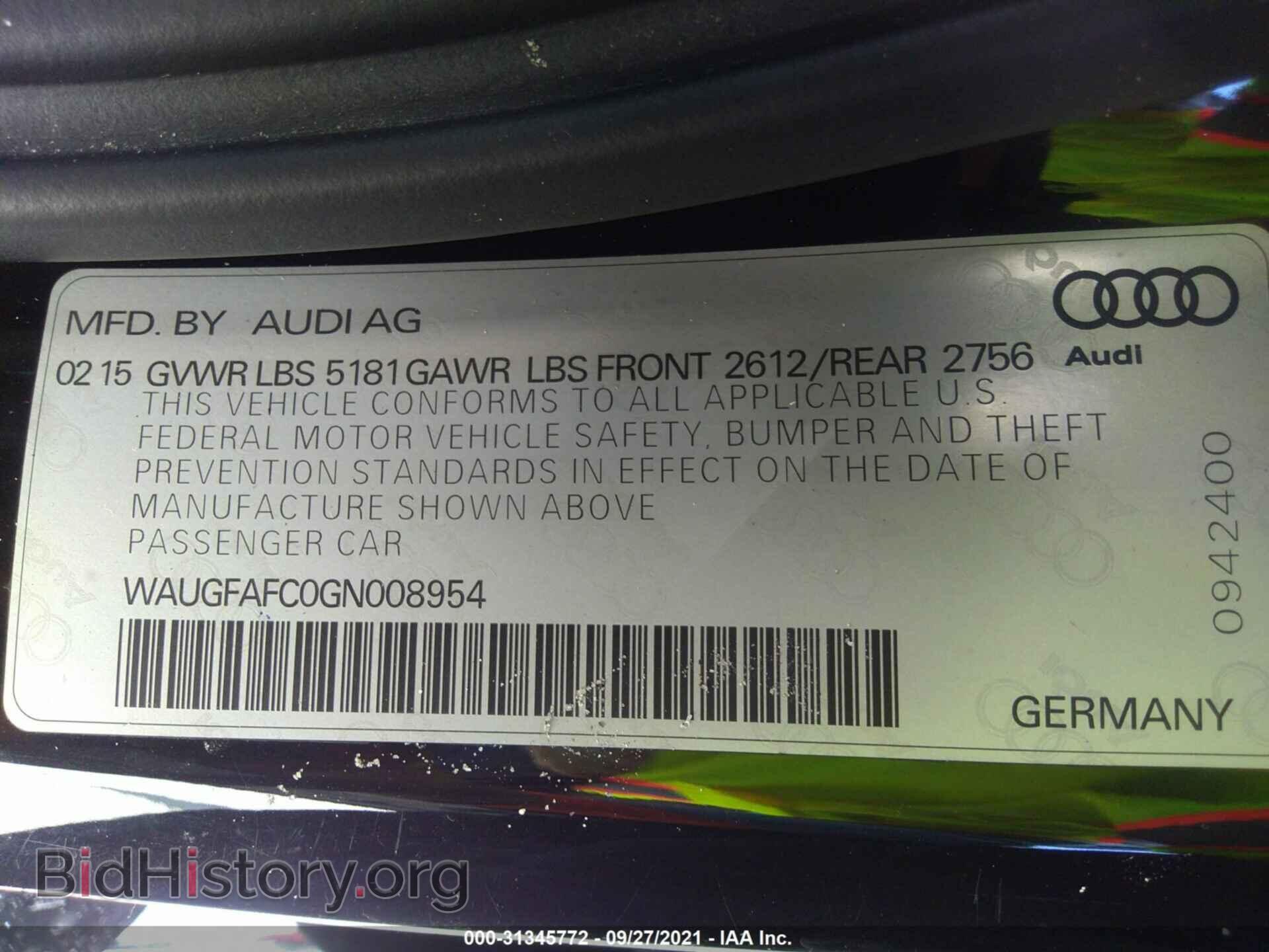 2016 AUDI A6 - VIN: WAUGFAFC0GN008954 - Фото 9