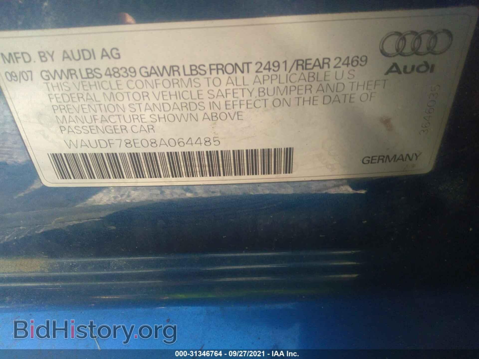 2008 AUDI A4 - VIN: WAUDF78E08A064485 - Фото 9
