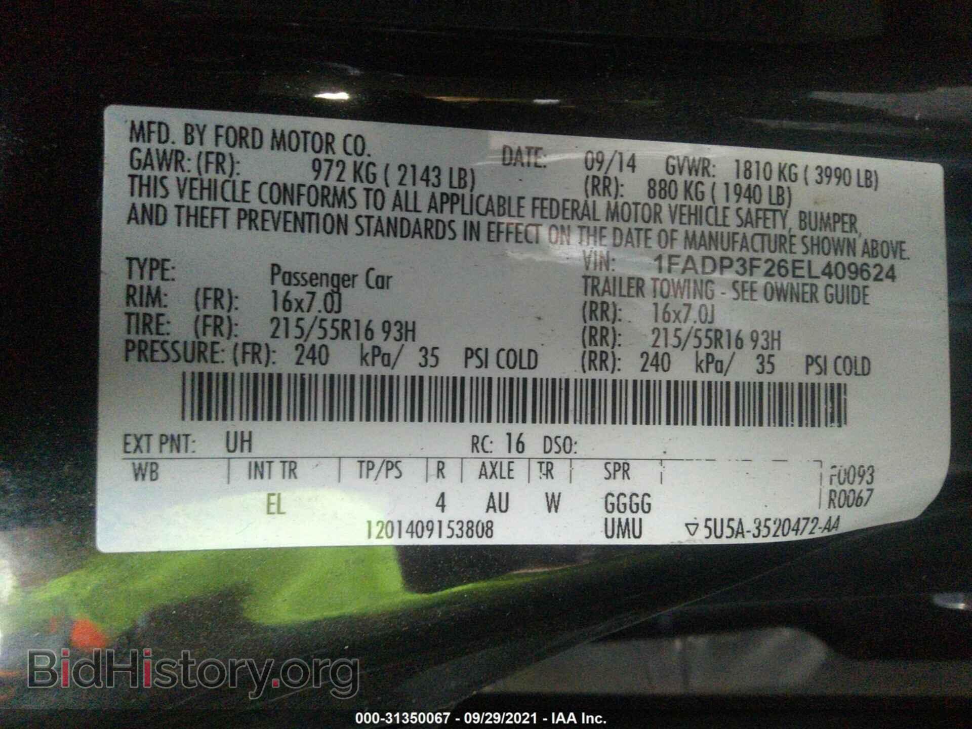 2014 FORD FOCUS - VIN: 1FADP3F26EL409624 - Фото 9