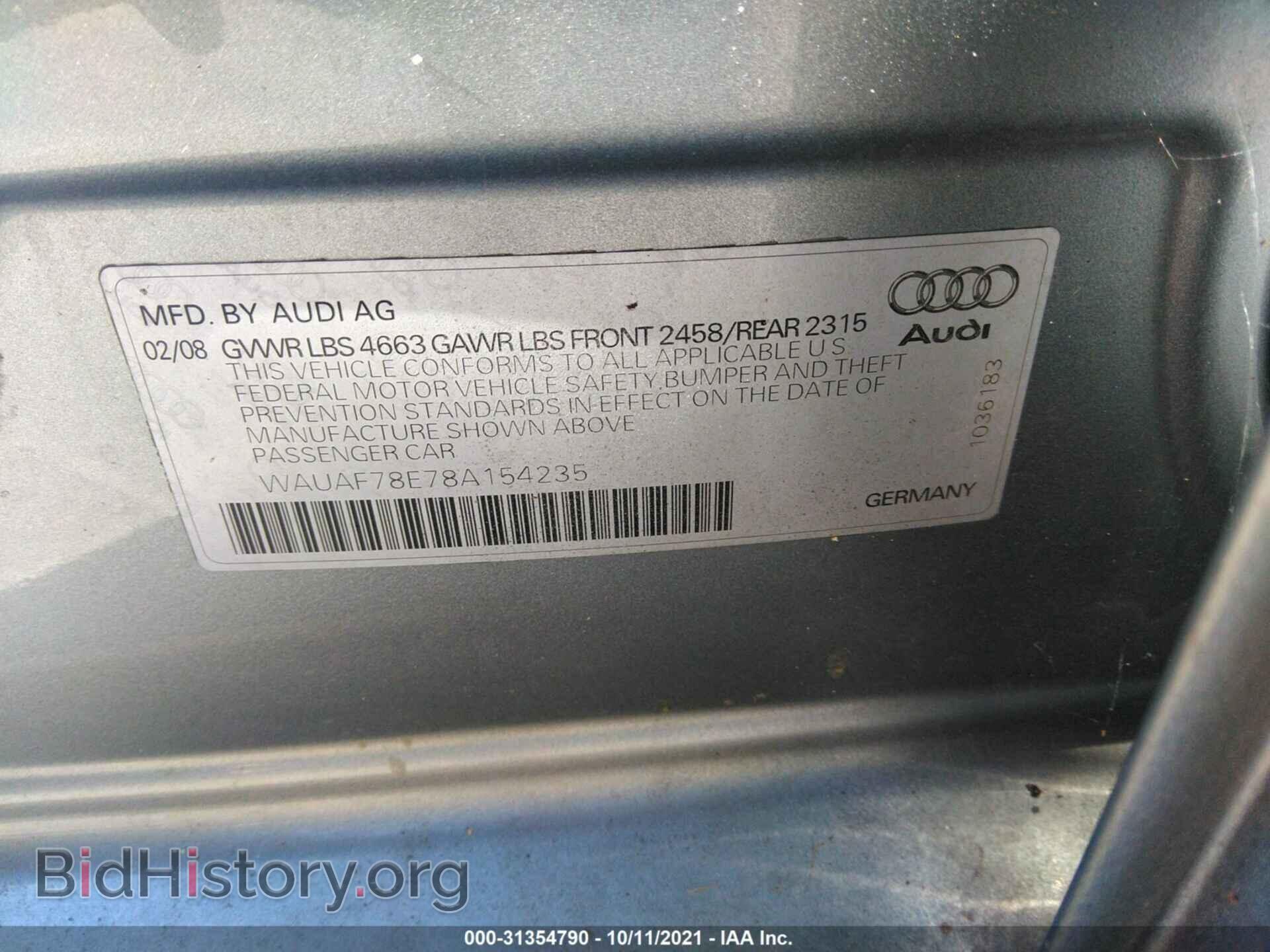 2008 AUDI A4 - VIN: WAUAF78E78A154235 - Фото 9