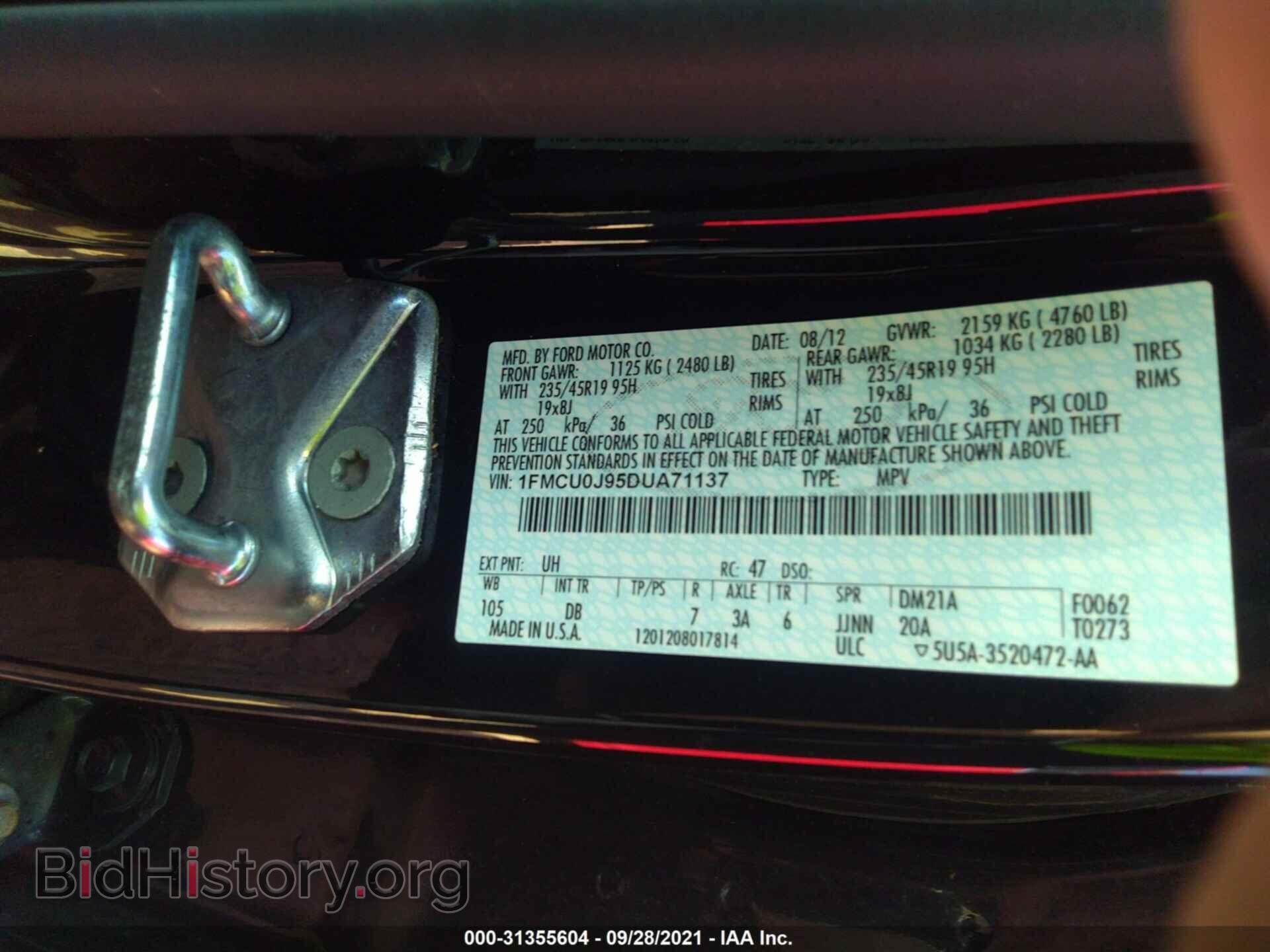2013 FORD ESCAPE - VIN: 1FMCU0J95DUA71137 - Фото 9