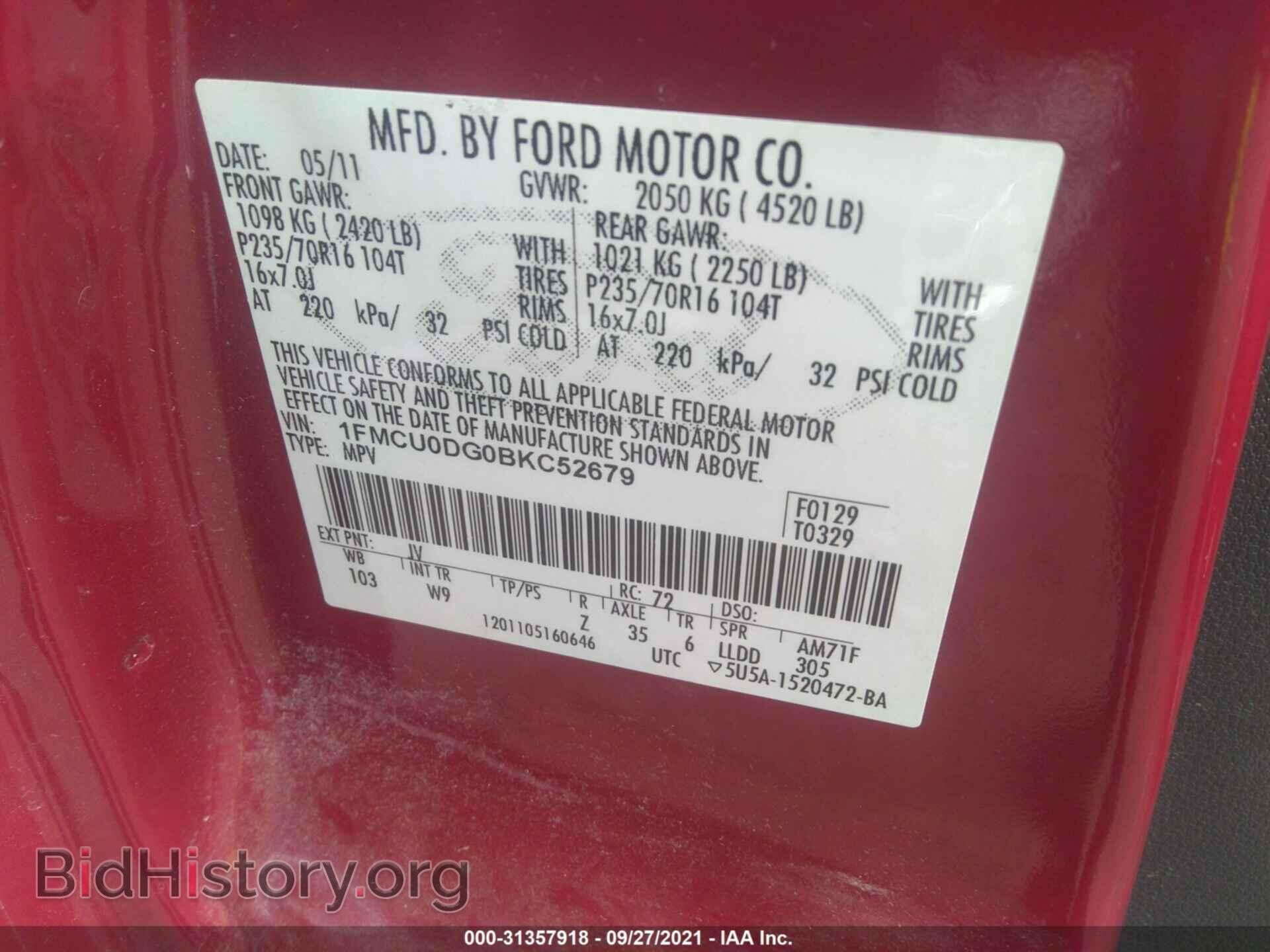 2011 FORD ESCAPE - VIN: 1FMCU0DG0BKC52679 - Photo 9