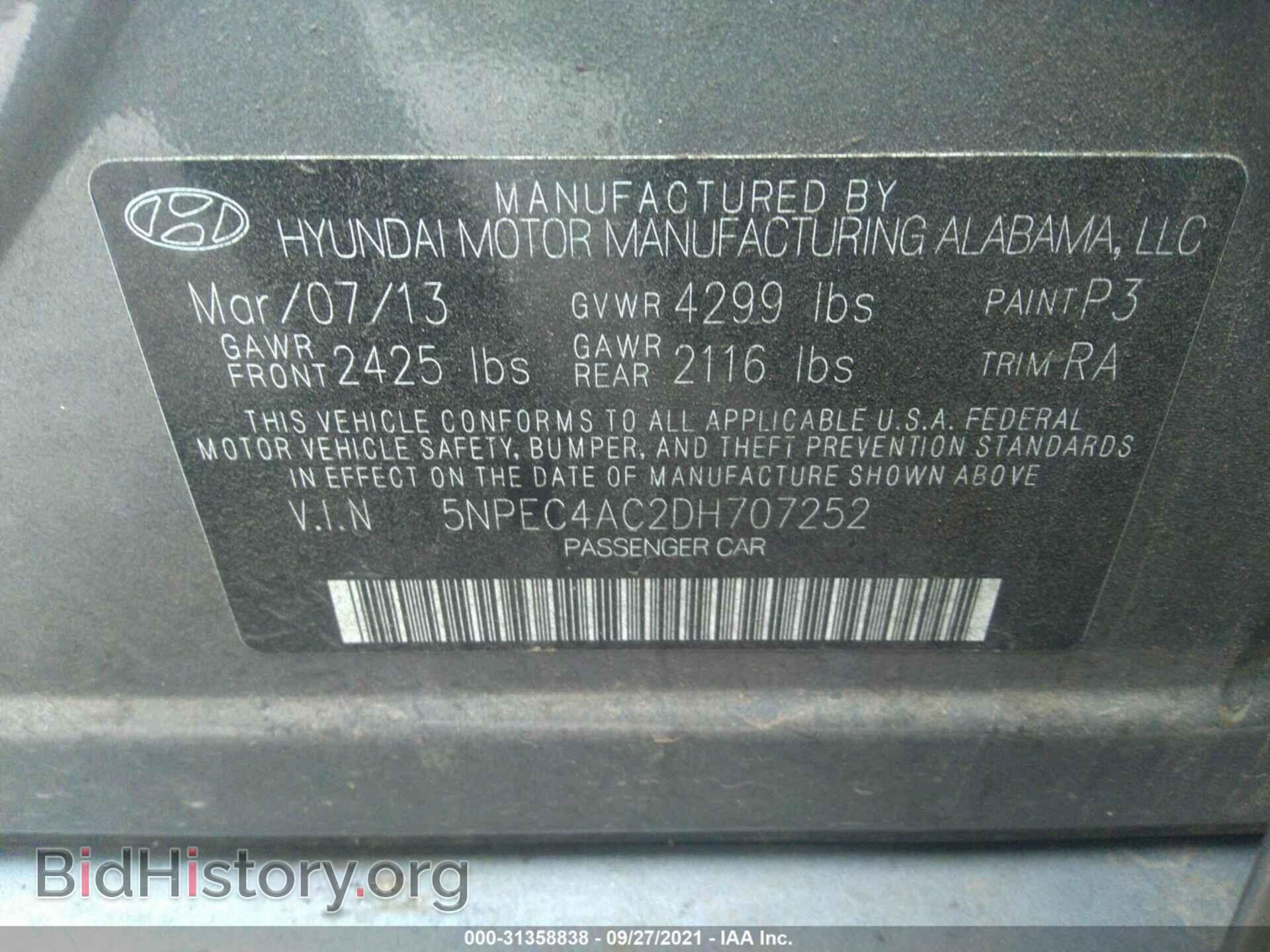 2013 HYUNDAI SONATA - VIN: 5NPEC4AC2DH707252 - Photo 9