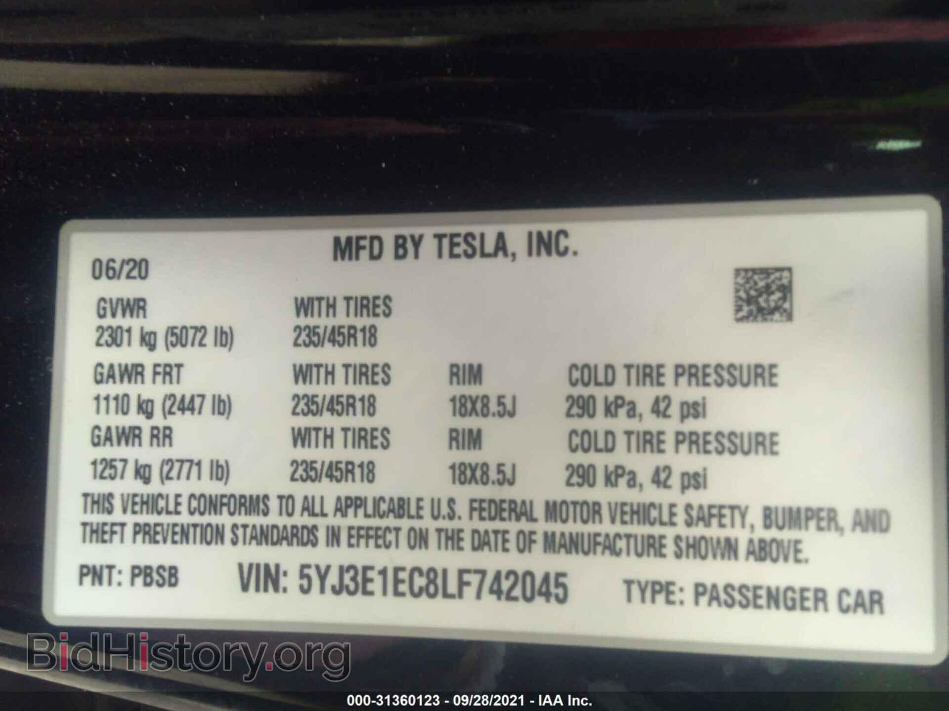 2020 TESLA MODEL 3 - VIN: 5YJ3E1EC8LF742045 - Фото 9