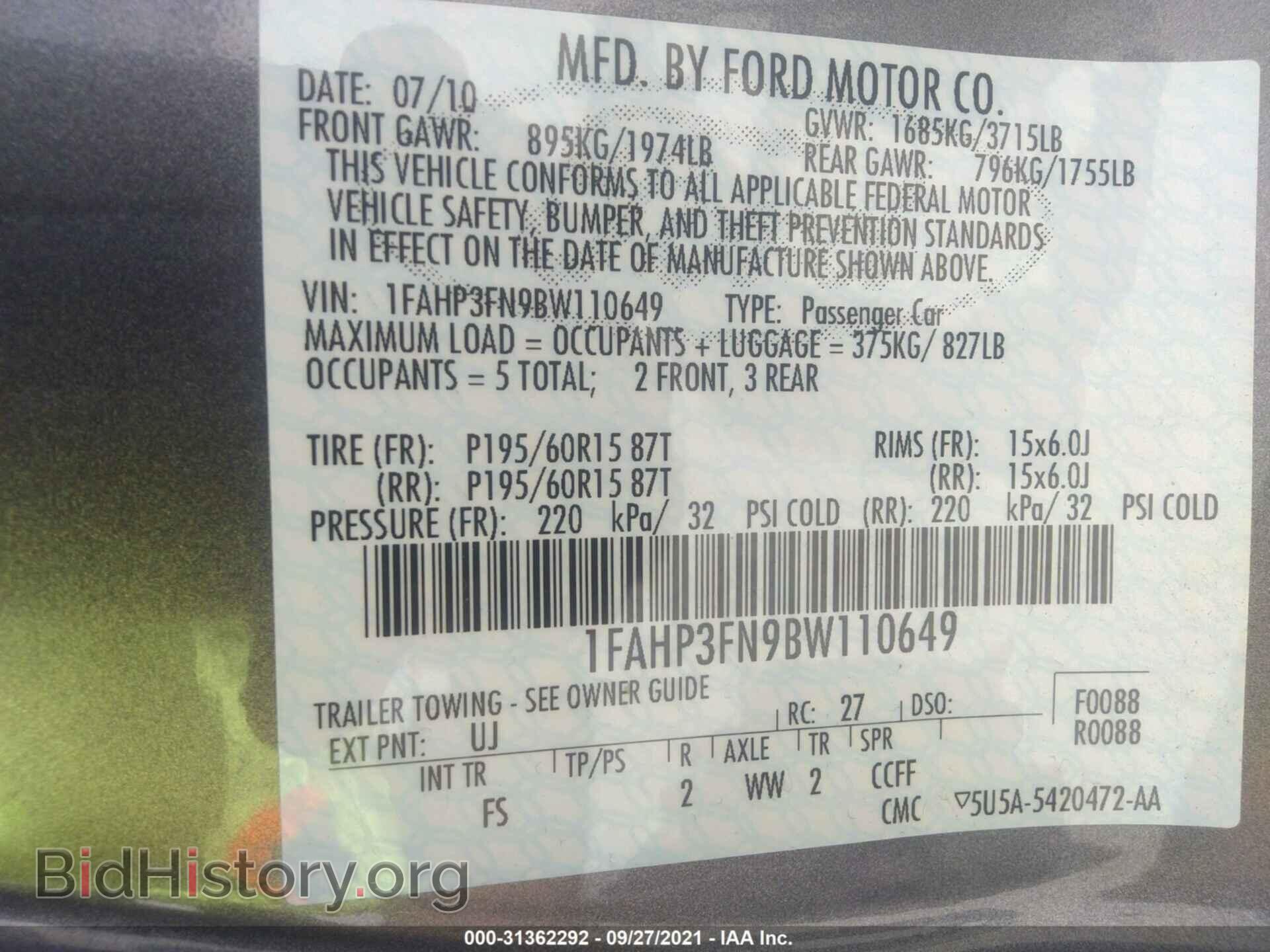 2011 FORD FOCUS - VIN: 1FAHP3FN9BW110649 - Фото 9