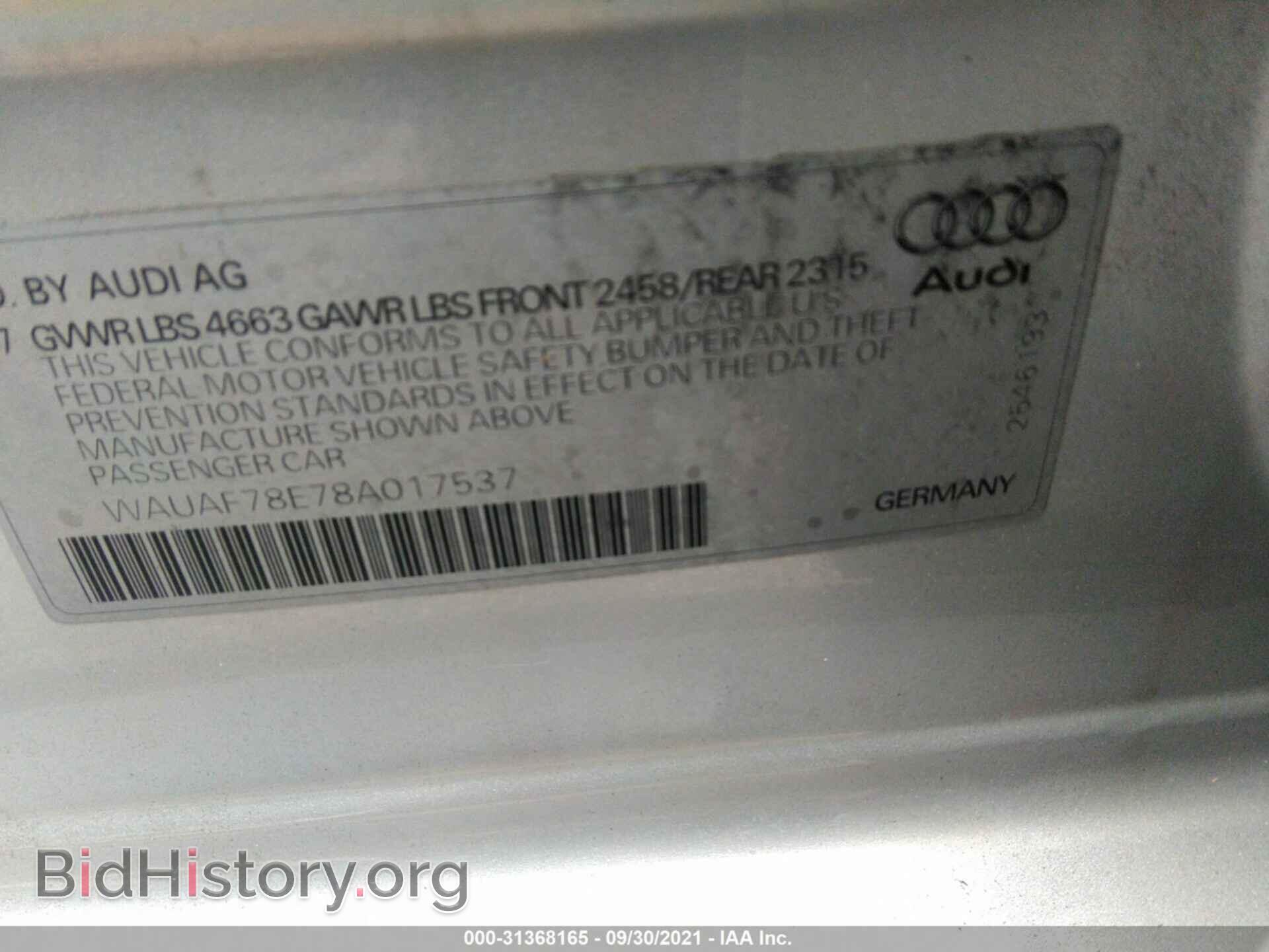 2008 AUDI A4 - VIN: WAUAF78E78A017537 - Photo 9