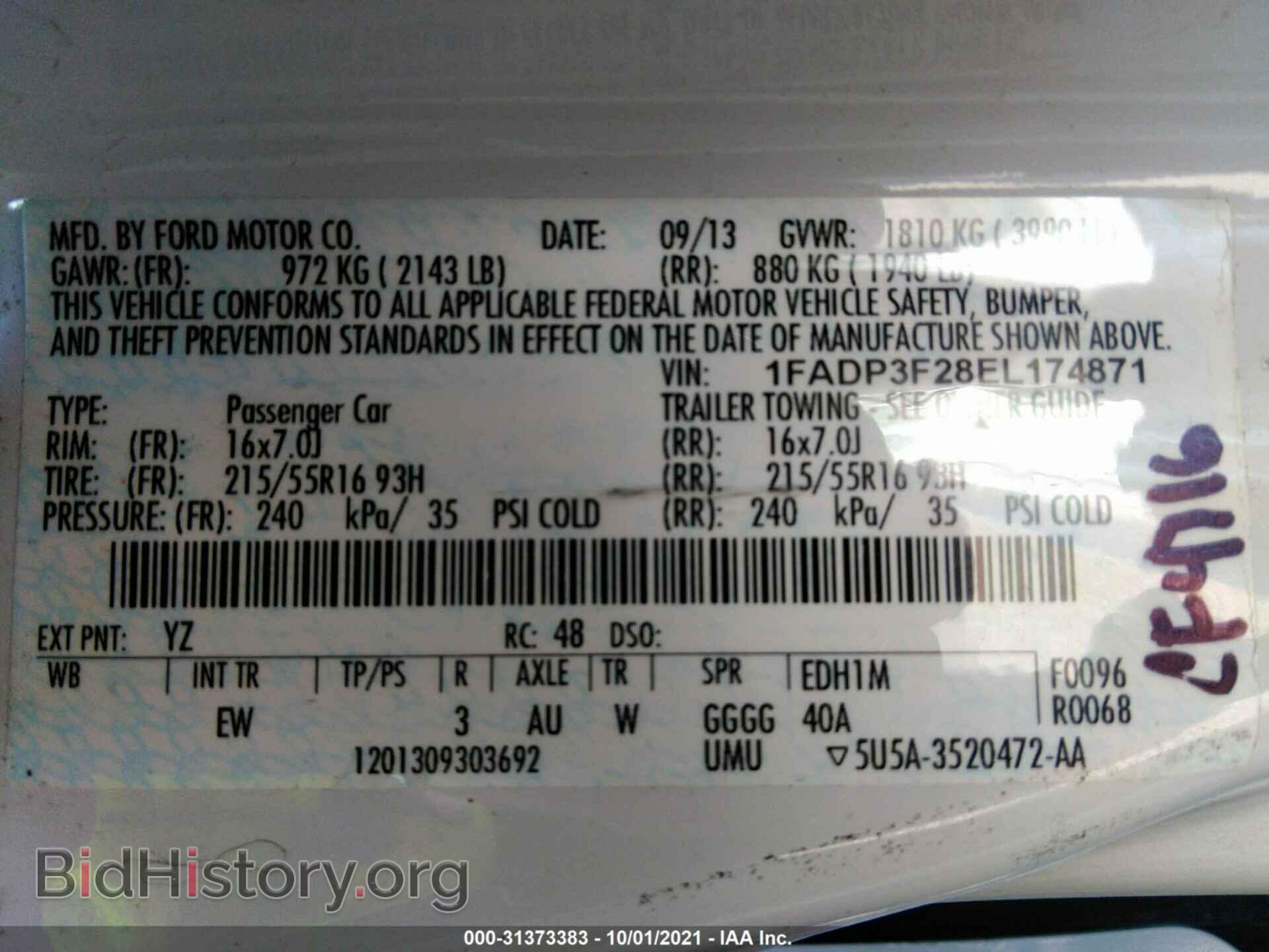 2014 FORD FOCUS - VIN: 1FADP3F28EL174871 - Фото 9