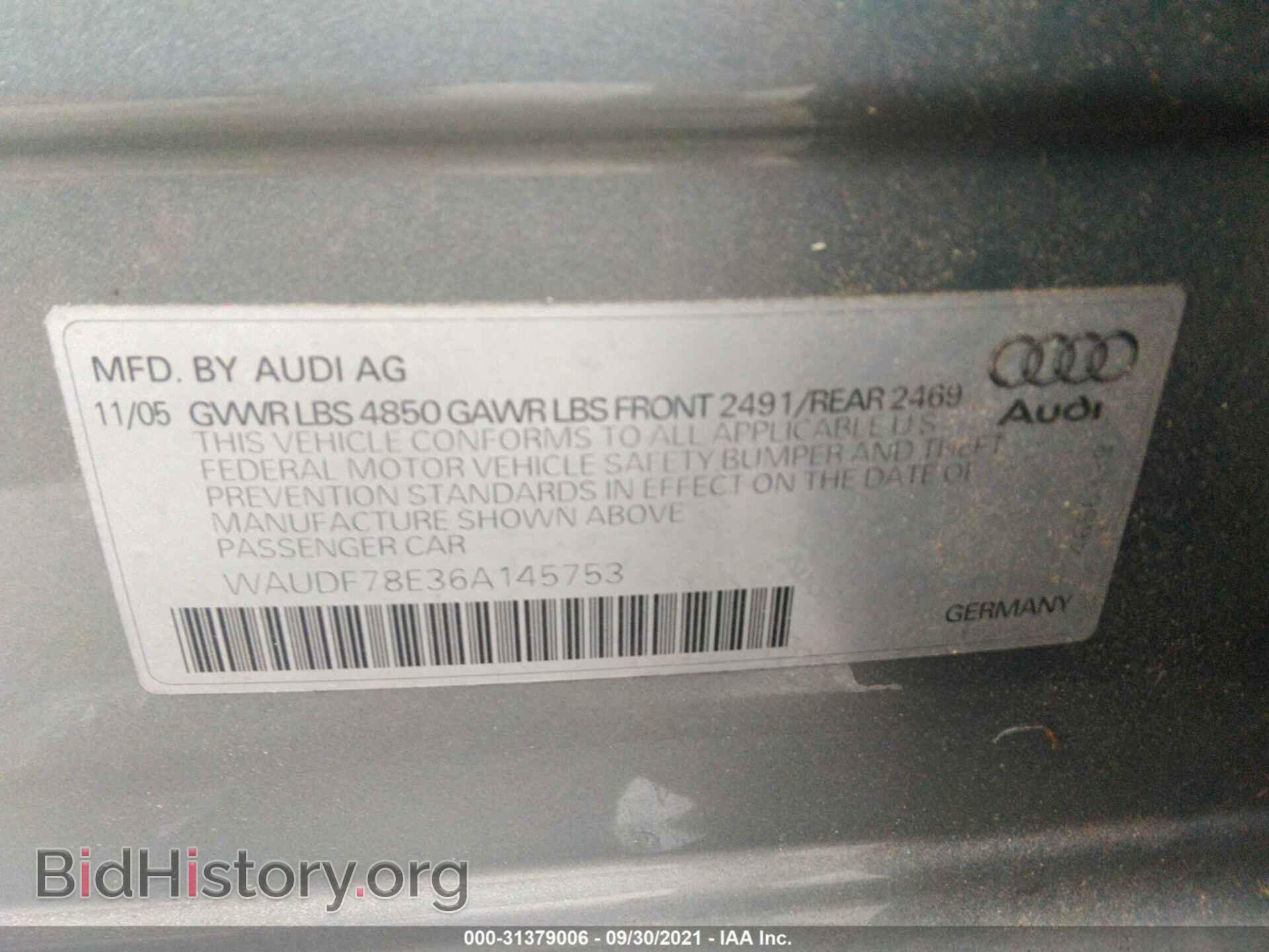 2006 AUDI A4 - VIN: WAUDF78E36A145753 - Фото 9