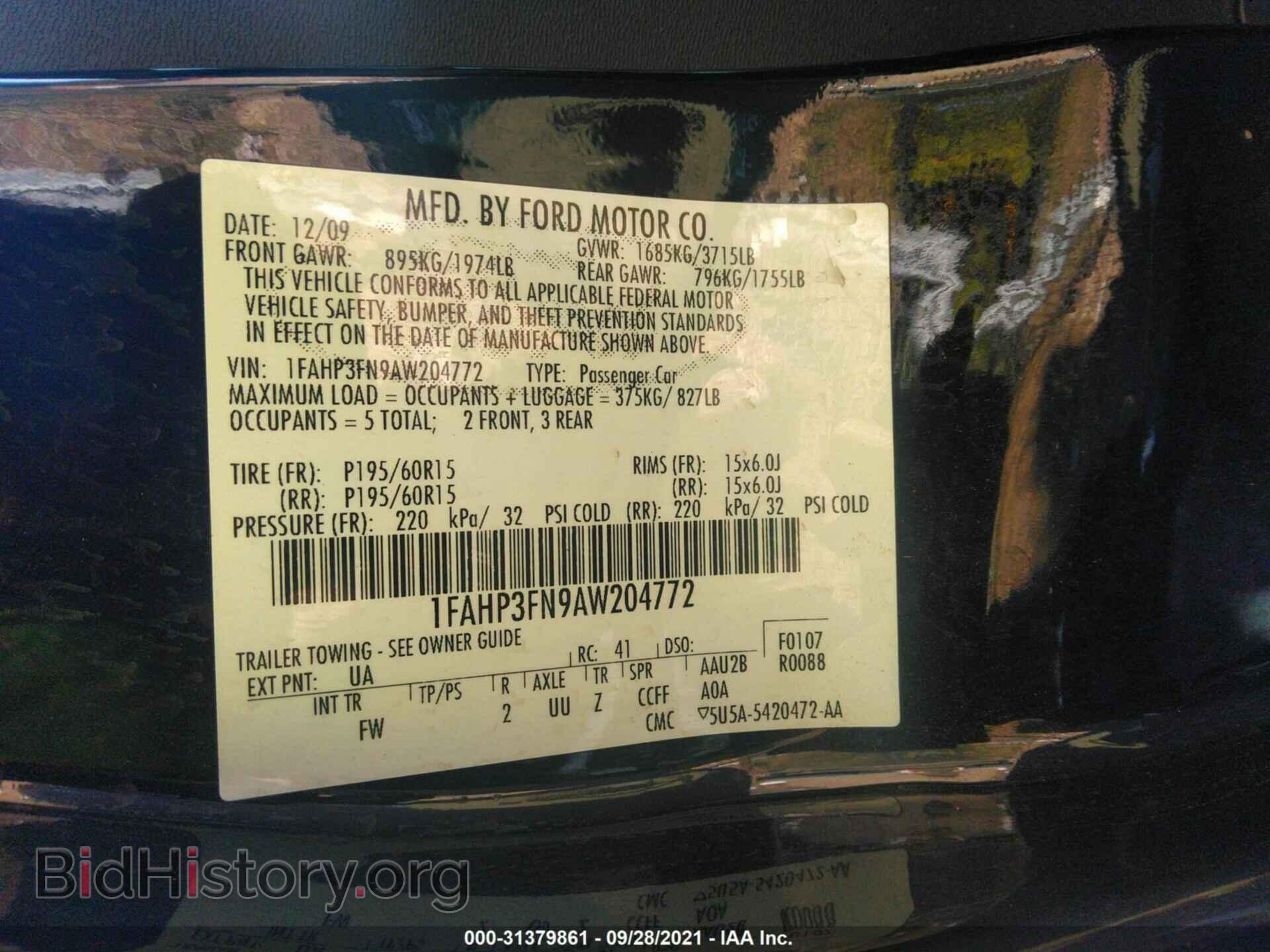 2010 FORD FOCUS - VIN: 1FAHP3FN9AW204772 - Фото 9