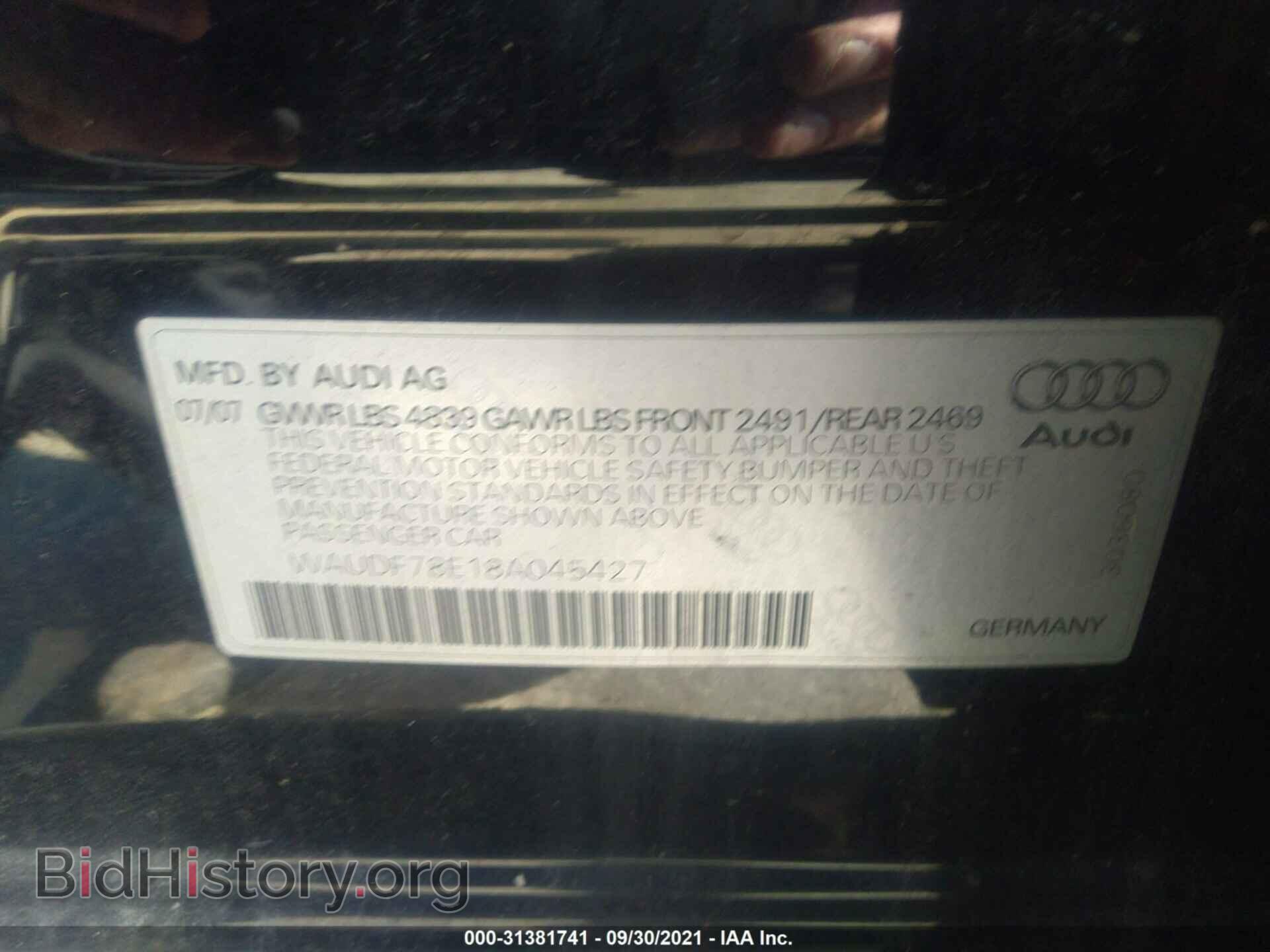 2008 AUDI A4 - VIN: WAUDF78E18A045427 - Фото 9