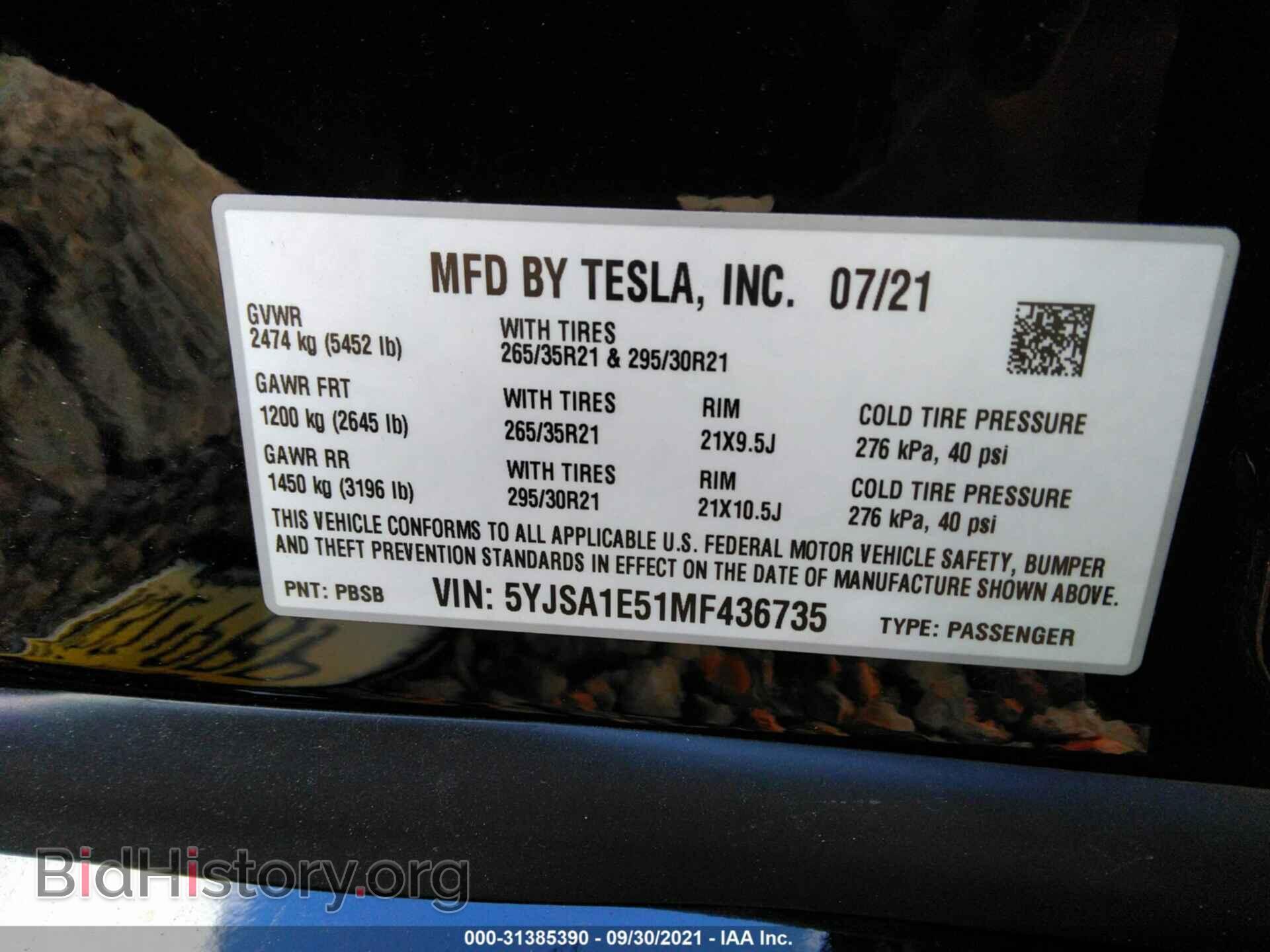 2021 TESLA MODEL S - VIN: 5YJSA1E51MF436735 - Photo 9