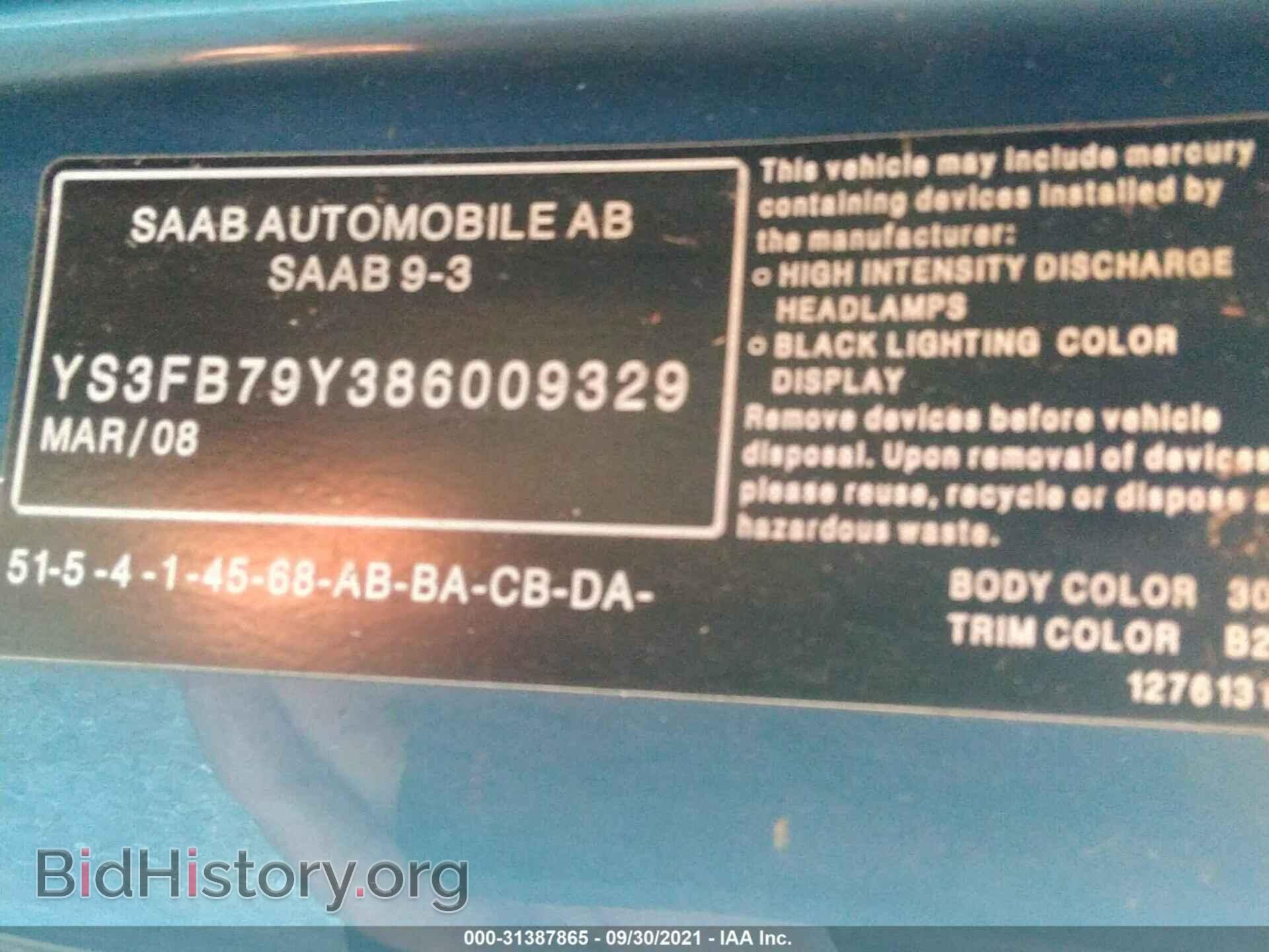 2008 SAAB 9-3 - VIN: YS3FB79Y386009329 - Photo 9