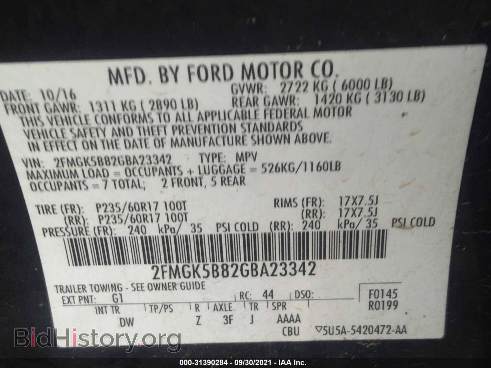 2016 FORD FLEX - VIN: 2FMGK5B82GBA23342 - Photo 9