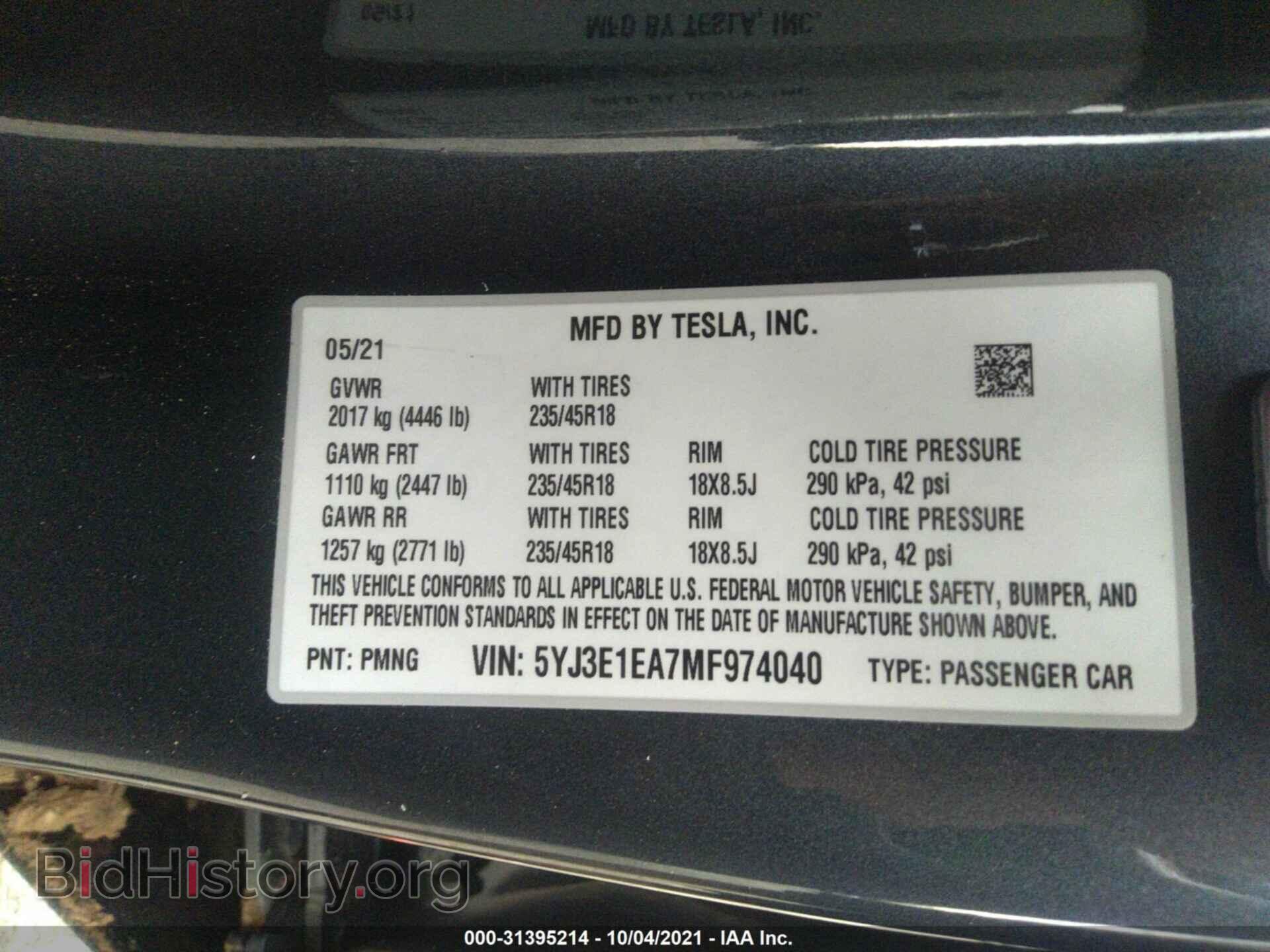 2021 TESLA MODEL 3 - VIN: 5YJ3E1EA7MF974040 - Photo 9