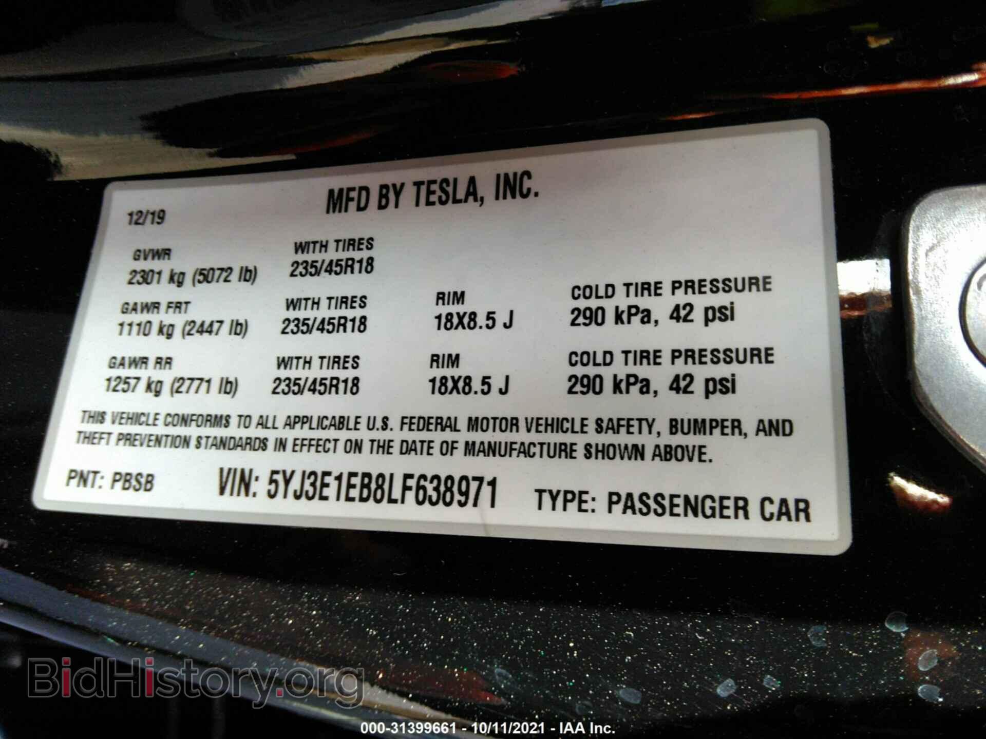 2020 TESLA MODEL 3 - VIN: 5YJ3E1EB8LF638971 - Фото 9