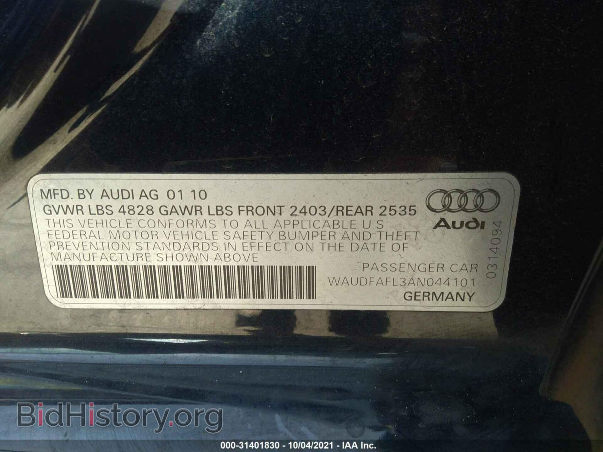 2010 AUDI A4 - VIN: WAUDFAFL3AN044101 - Фото 9
